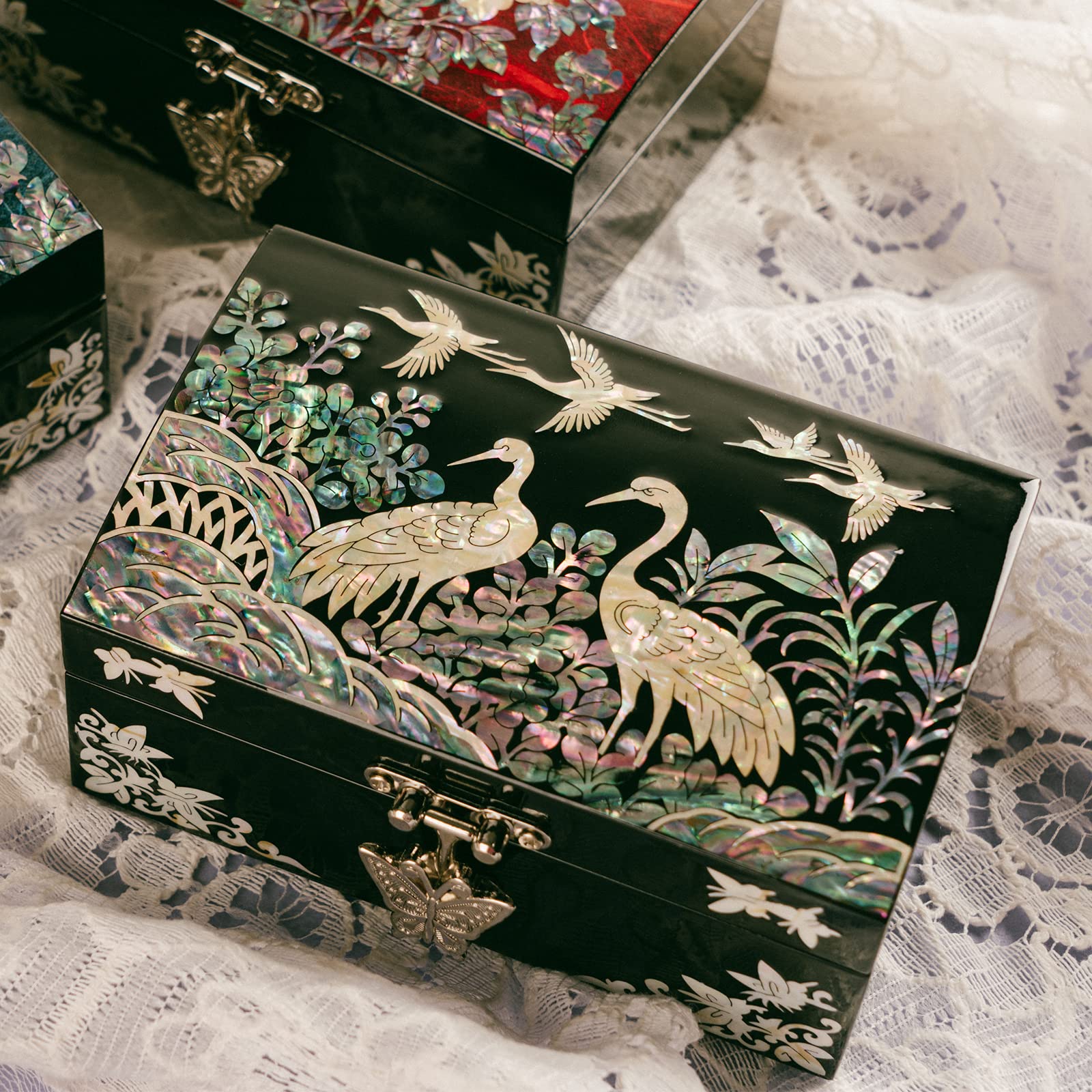 February Mountain Mother of Pearl Small Korean Jewelry Box - Handcrafted Wooden Gift Box for Women | Unique Birthday, Christmas & Sister Gifts | Oriental Home Decor for Bedroom & Dresser