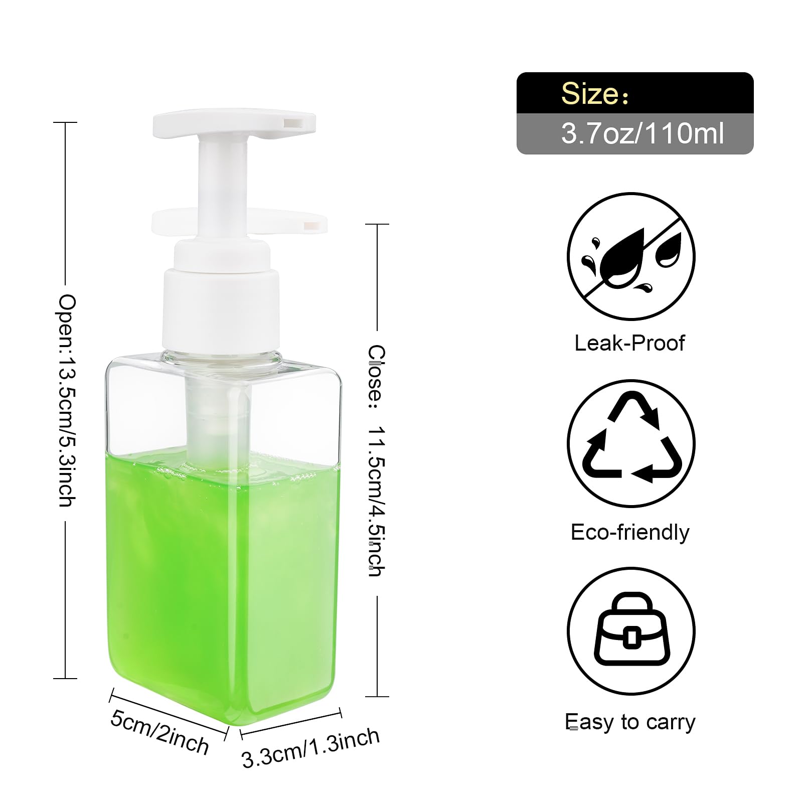 4-Pack 3.7oz/110ml Empty Travel Bottles with Pump Dispenser - Leakproof Plastic Shampoo & Conditioner Containers for Toiletries | TSA Approved Travel Accessories for Vacation, Gym, Camping Essentials