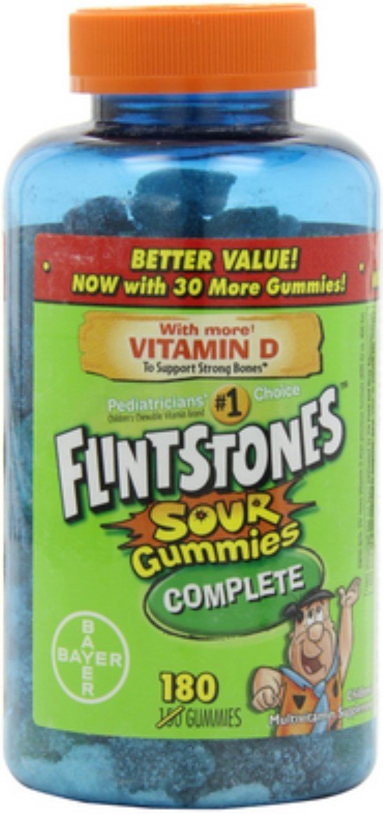 Flintstone Sour Gummies Candy - 180 Count Bulk Pack | Delicious Vitamin C Chewy Gummy Bears for Kids & Adults | Perfect for Parties, Snacks & Lunch Box Treats