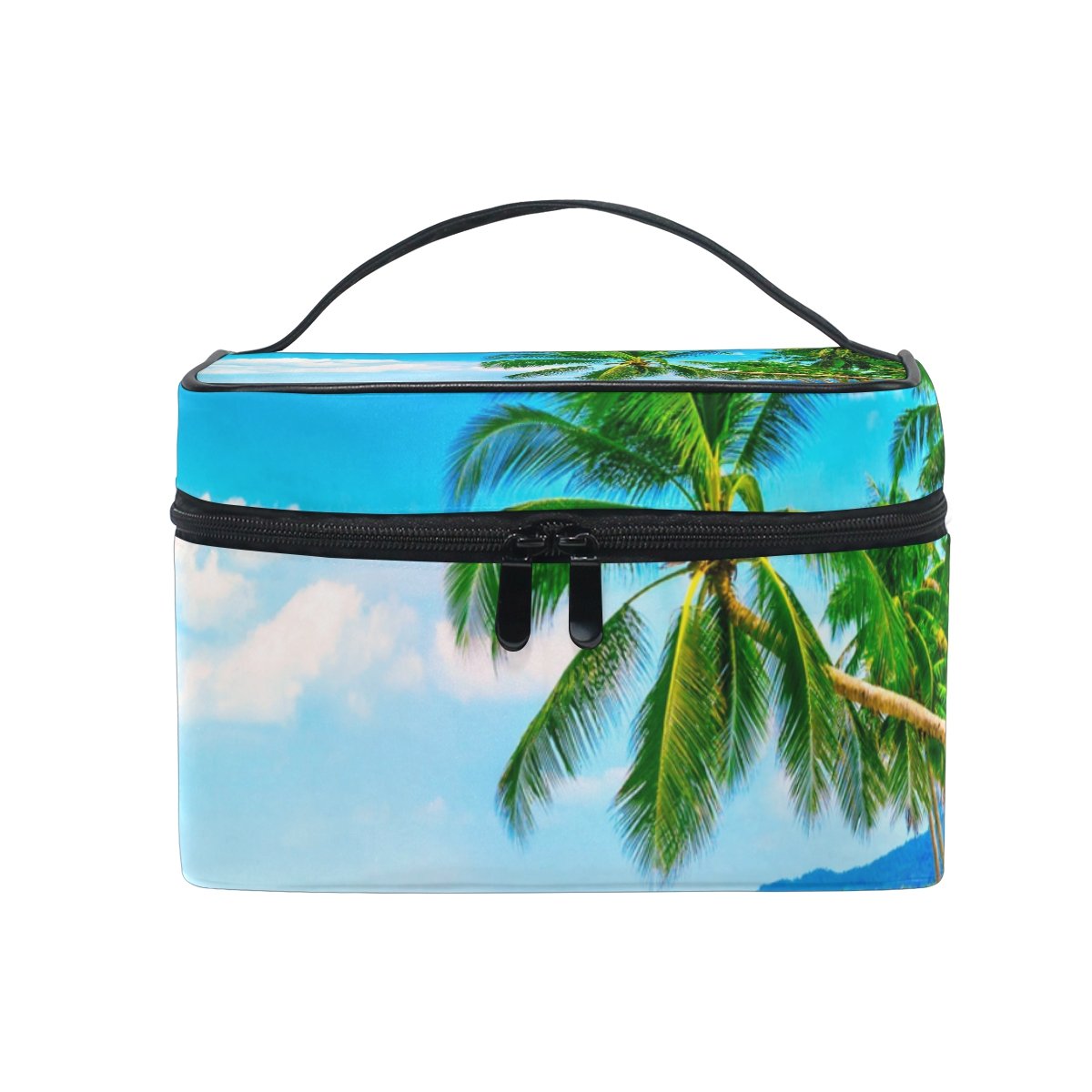 Stylish Tropical Hawaiian Beach Cosmetic Bag for Women - Waterproof Travel Makeup Organizer with Train Case Storage | Perfect for Vacations, Beach Trips & Daily Beauty Essentials