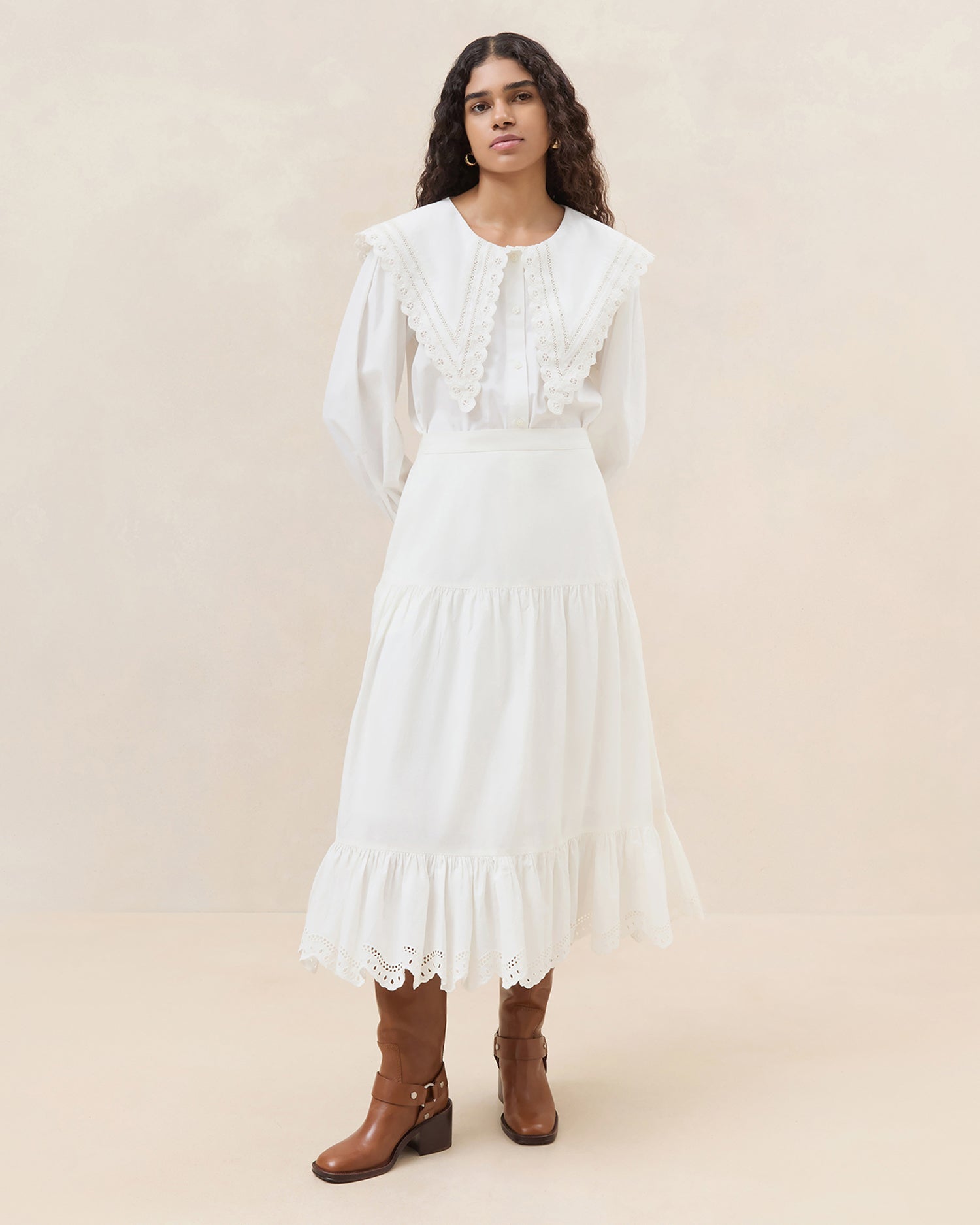 Elegant Viola Embroidered Midi Skirt for Women - Floral Lace Trim Summer Dress - Perfect for Weddings, Parties & Casual Outings