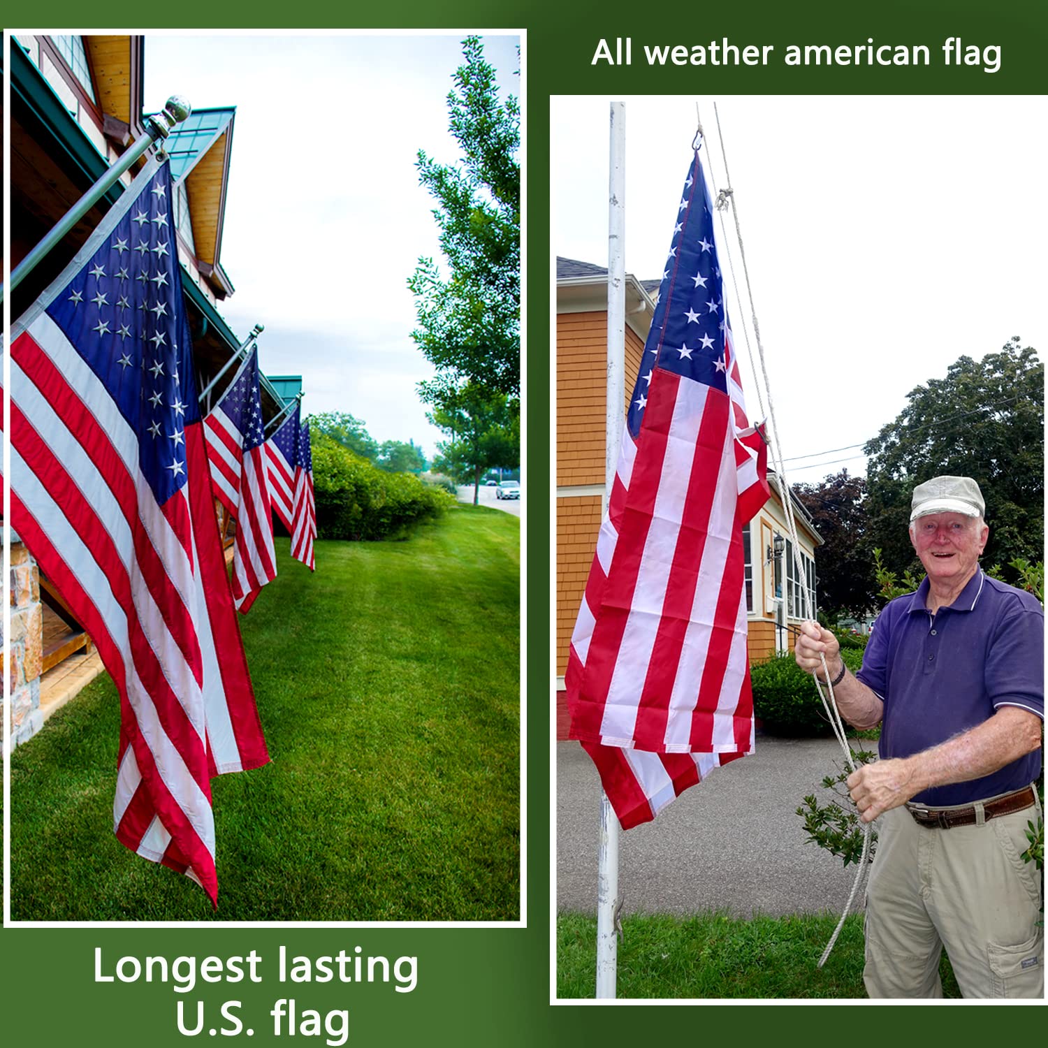2X3 USA Flag - Heavy Duty Sewn Nylon American Flag with Embroidered Stars, Weatherproof Outdoor US Flag for Porch, Garden & Patriotic Decorations
