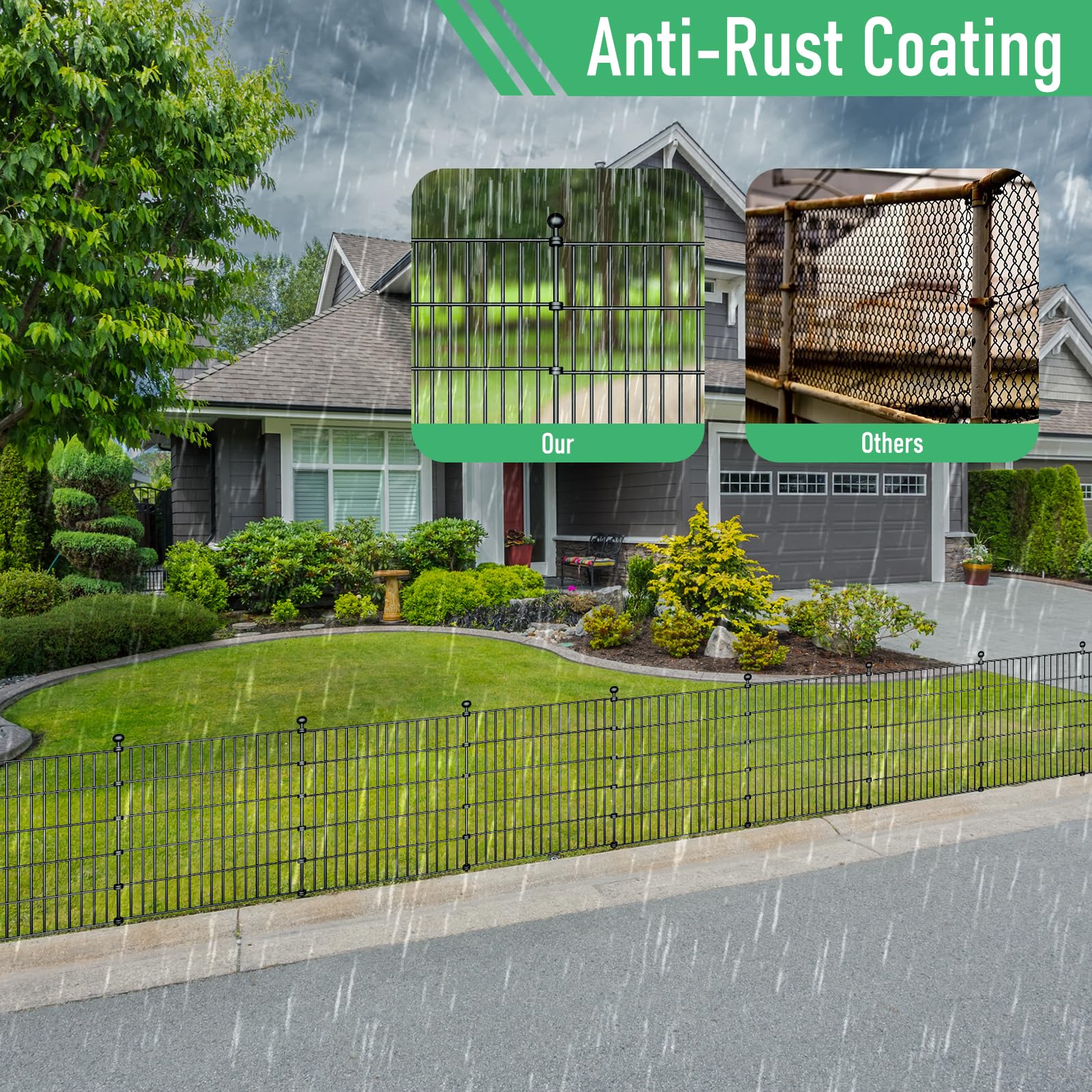 10 Panels Rustproof Metal Garden Fence - 32in Height x 23.6ft Length Dog Fence with Ground Stakes | No Dig Temporary Outdoor Fencing for Pets, Rabbits & Small Animals | Durable Yard Security Panels for Patio, Garden & Backyard Protection | Perfect for Pet Containment, Landscape Decoration & Property Boundaries