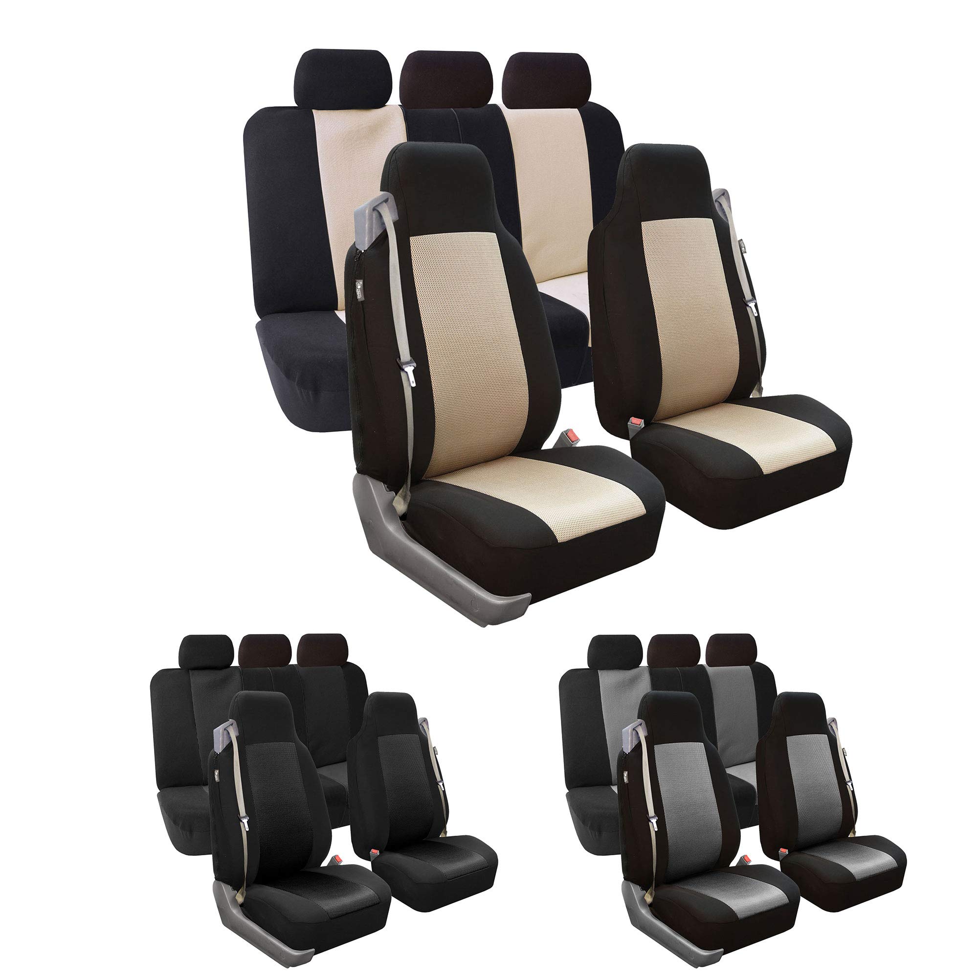 FH Group FH-FB302114 Universal Flat Cloth Car Seat Covers - Solid Black with F11306 Vinyl Floor Mats - Fits Most Cars, Trucks, SUVs & Vans | Perfect for Daily Commute, Road Trips & Vehicle Protection