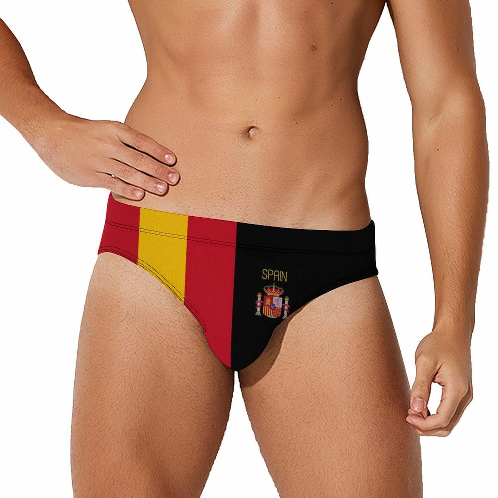 Spanish Flag Men's Quick Dry Swim Briefs - Bikini Bathing Suit Trunks for Pool, Beach, and Water Sports