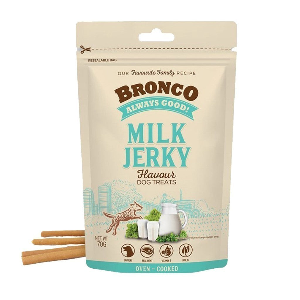 Bronco Jerky Dog Treats - 70g Healthy Snacks for Dogs in 6 Delicious Flavors: Banana, Blueberry, Grilled Beef, Melon, Milk | Perfect for Training Rewards & Daily Treats