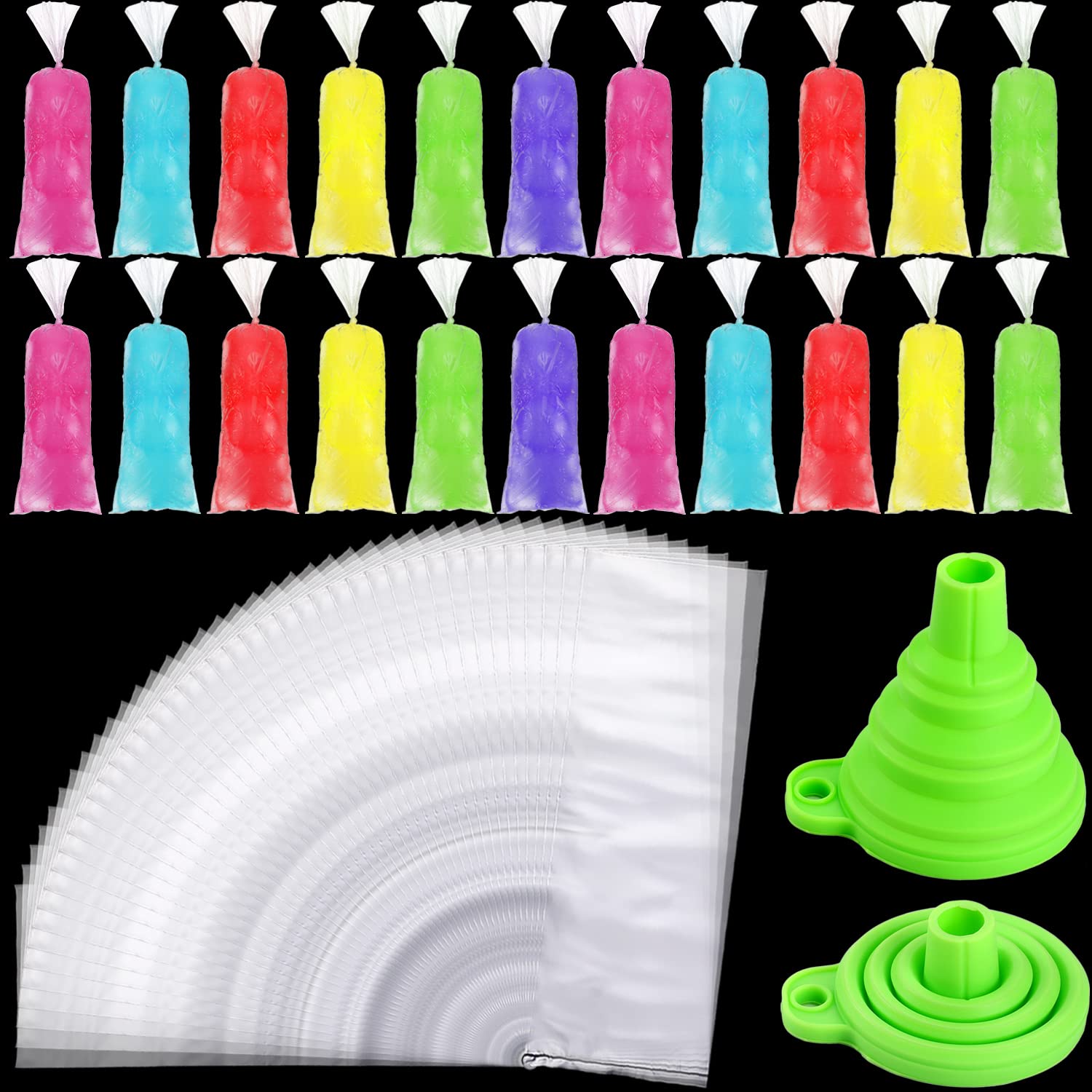 400 Pcs Disposable Ice Pop Bags with Silicone Funnel - 3x10 Inch Reusable Freezer Pops Molds for Homemade Yogurt, Candy & DIY Frozen Treats - Perfect for Summer Parties, Kids Snacks & Healthy Desserts