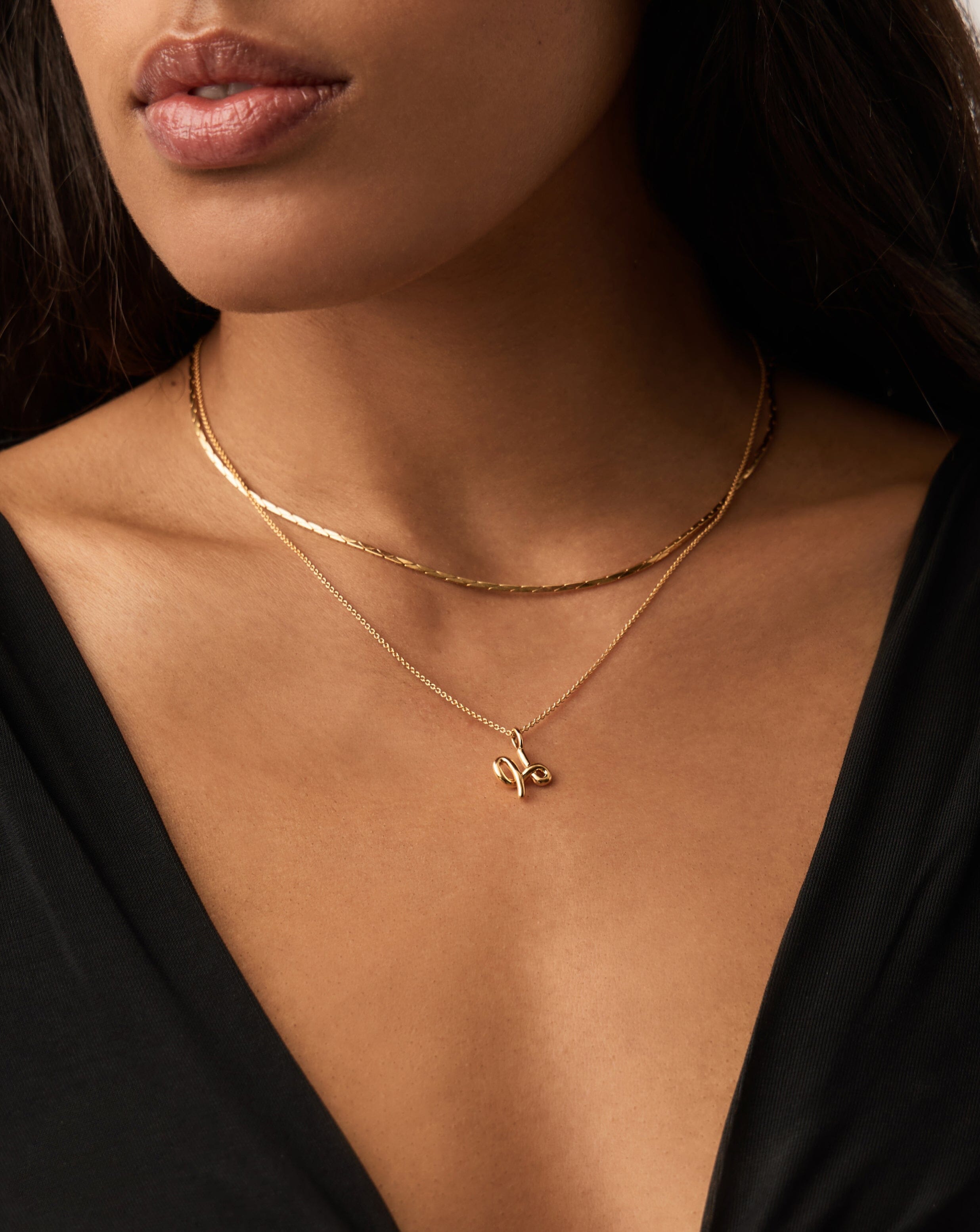 Curly Molten Mini Initial Necklace in 18k Gold Vermeil - Personalized Jewelry for Women, Dainty Layering Necklace, Gift for Her, Birthday, Anniversary, Valentine's Day
