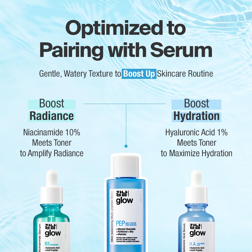 Multi-Peptide Hydrating Toner & Snail Mucin Serum 3.3oz - Korean Skincare for Women with Panthenol & Niacinamide | Anti-Aging Face Moisturizer for Dry Skin | Daily Hydration & Glow Boost