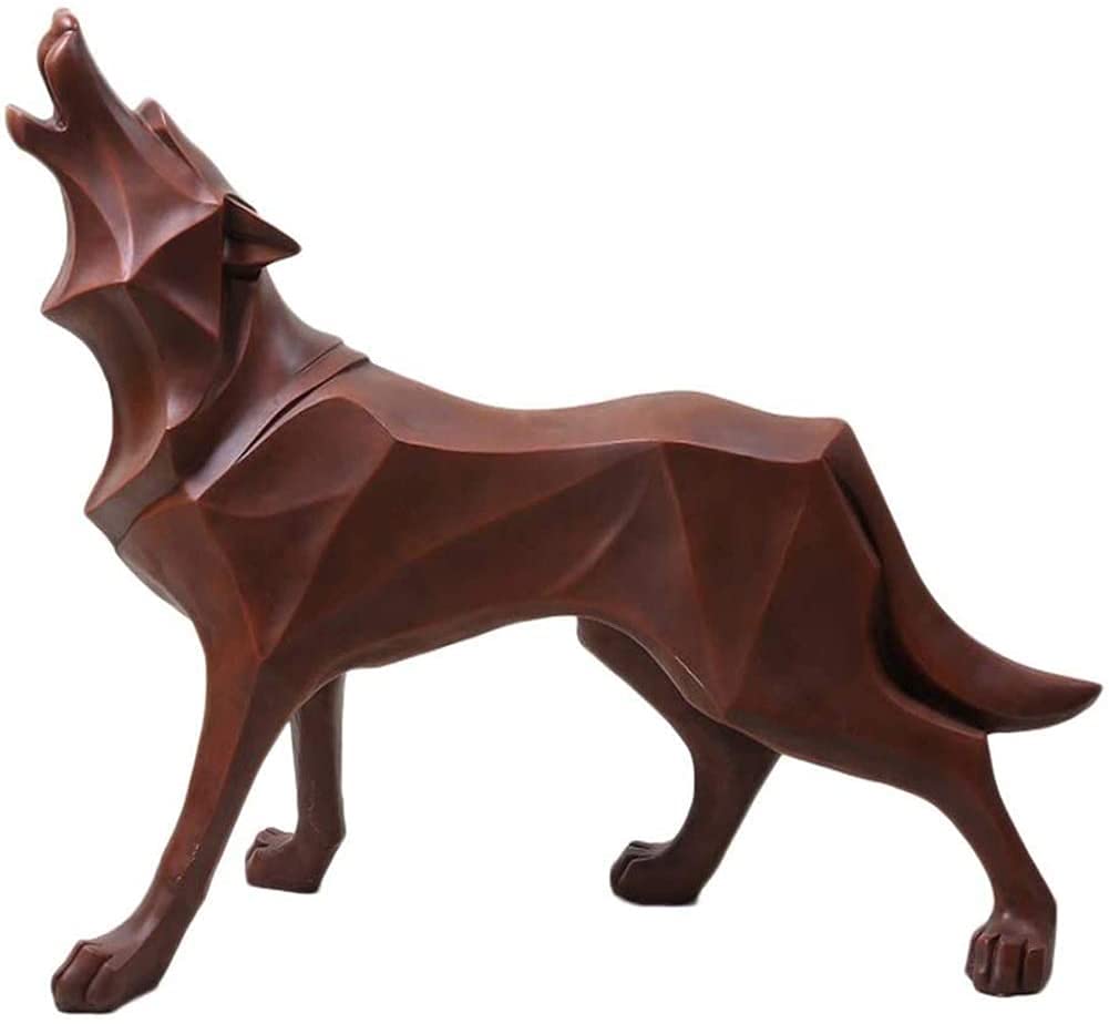Abstract Geometric Wolf Dog Sculpture - Handcrafted Resin Tabletop Statue for Home Decor, Office Desk Art, Unique Gift for Animal Lovers (Red) | Perfect for Modern Living Rooms, Bookshelf Displays & Thoughtful Birthday Presents