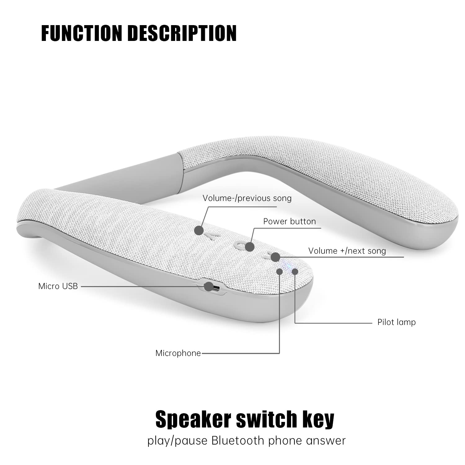 QiCheng & LYS Neckband Bluetooth Speakers - Wireless Wearable Neck Speakers with Theater Stereo Surround Sound, Comfortable Design for Home, Work, TV, Gaming, and Outdoor Activities (908 Grey)