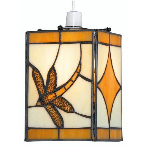 Amber Tiffany Dragonfly Stained Glass Ceiling Lamp Shade - Easy Fit Replacement for Home Decor, Living Room, Bedroom Lighting