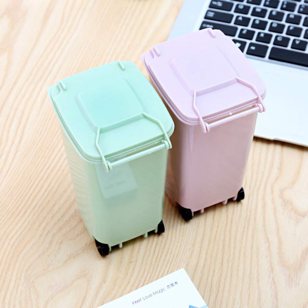 Mini Desk Trash Bin - Small Plastic Wastebasket for Office, Home & Dorm - Desktop Organizer with Pen/Pencil Holder (Blue) - Perfect for Workspace, Study Table & Bedroom Organization
