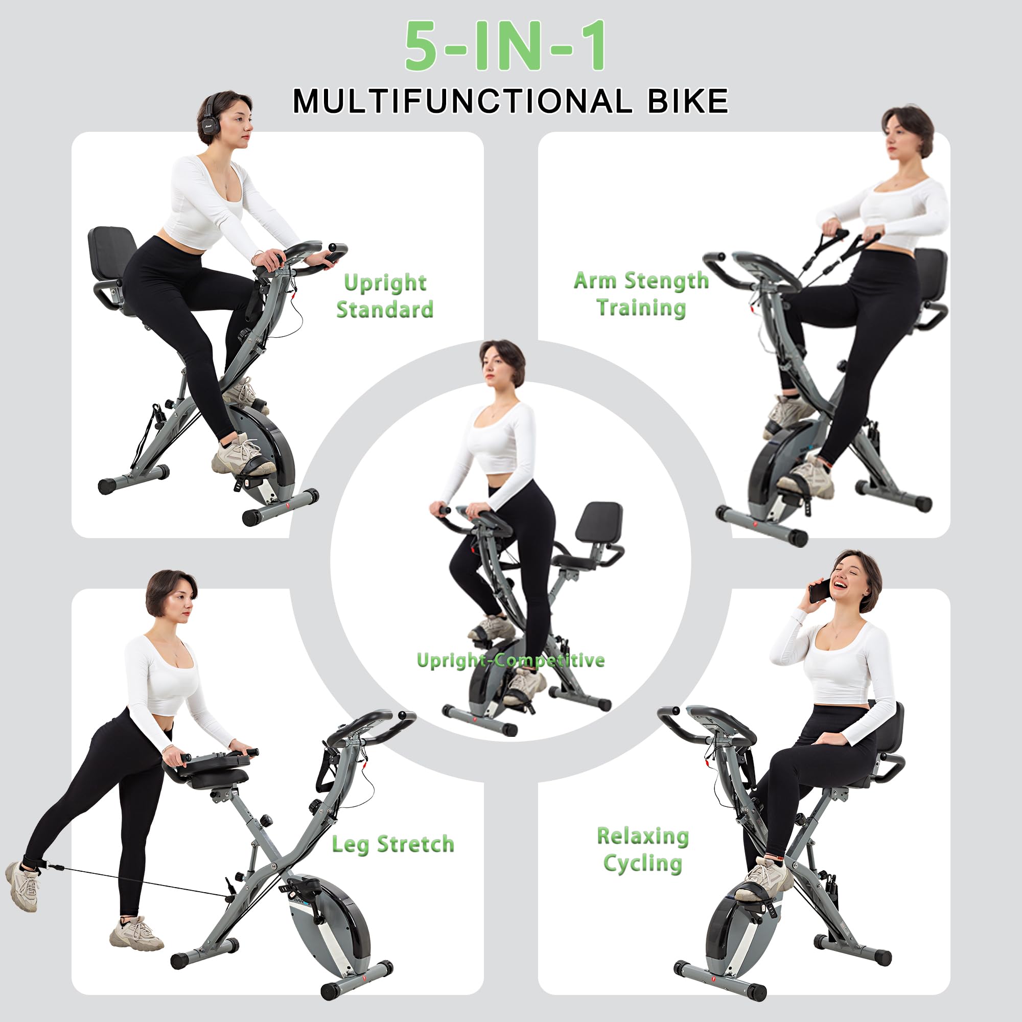 Foldable Exercise Bike for Home Workout - 330 LB Capacity Stationary Bike with Adjustable Seat & Backrest | Indoor Cycling Bike for Seniors & Adults | Perfect for Small Spaces, Home Gym & Physical Therapy