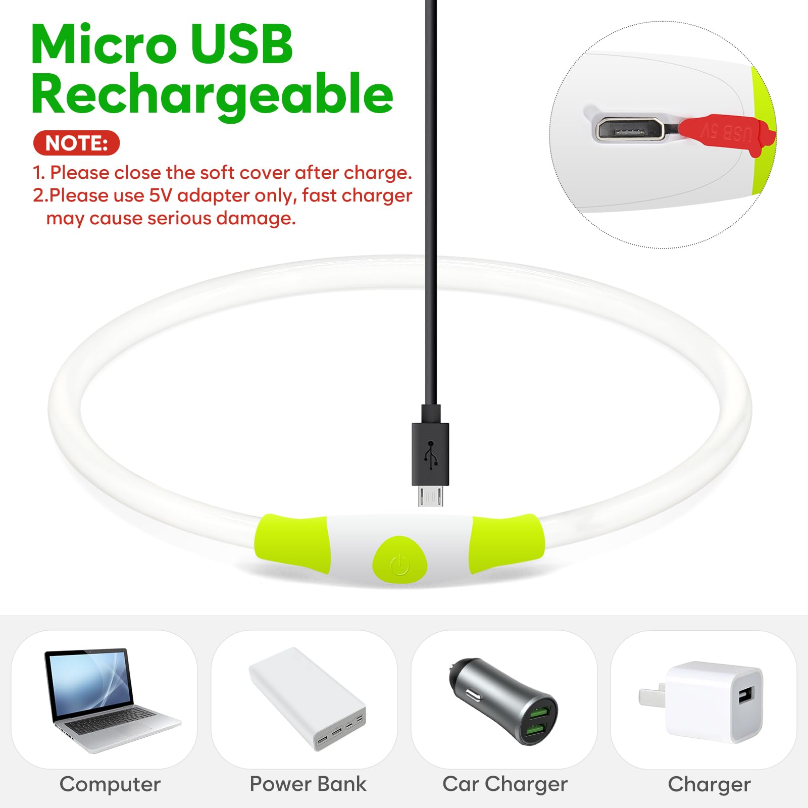 HIGO USB Rechargeable LED Dog Collar - Light Up Safety Collar for Night Walking, High Visibility Glow Collar with TPU Material for Small Medium Large Dogs (Green) - Perfect for Evening Walks, Jogging & Outdoor Adventures
