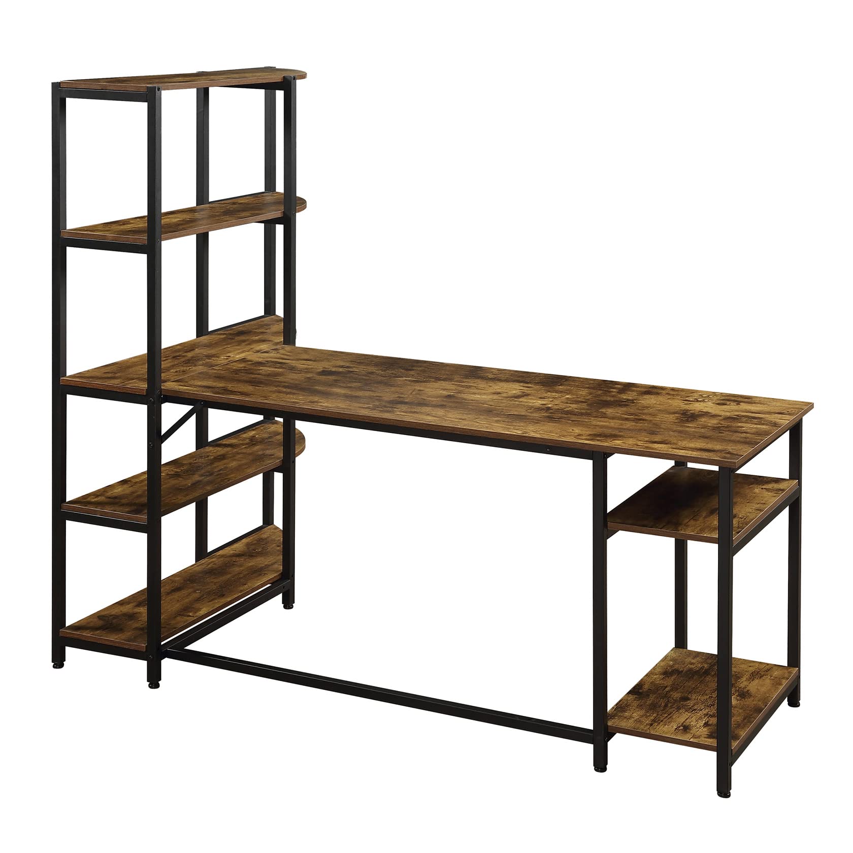 Modern Home Office Computer Desk with 5-Tier Storage Shelves & Corner Bookshelf - Brown Study Writing Workstation for PC Laptop Gaming | Perfect for Small Spaces, Dorm Rooms & Remote Work Setup