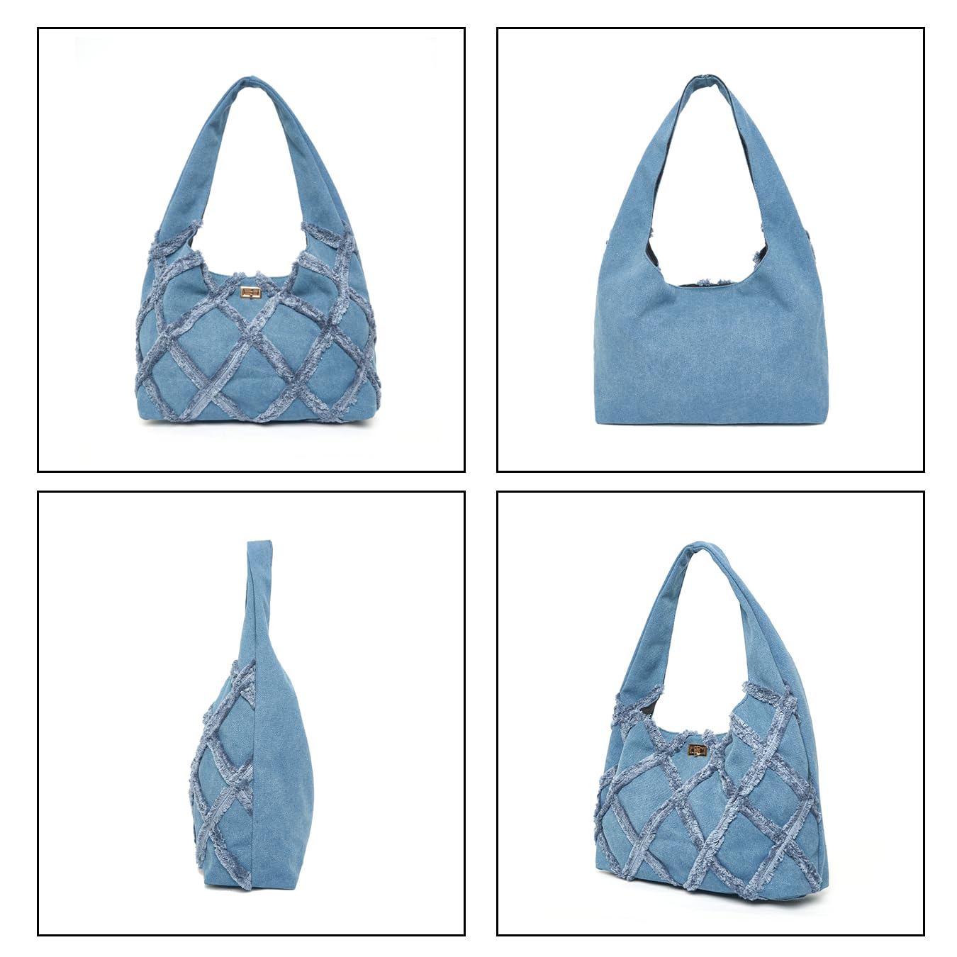 Stylish Denim Hobo Shoulder Bag for Women - Large Capacity Casual Canvas Tote Purse - Perfect for Work, Travel & Everyday Use