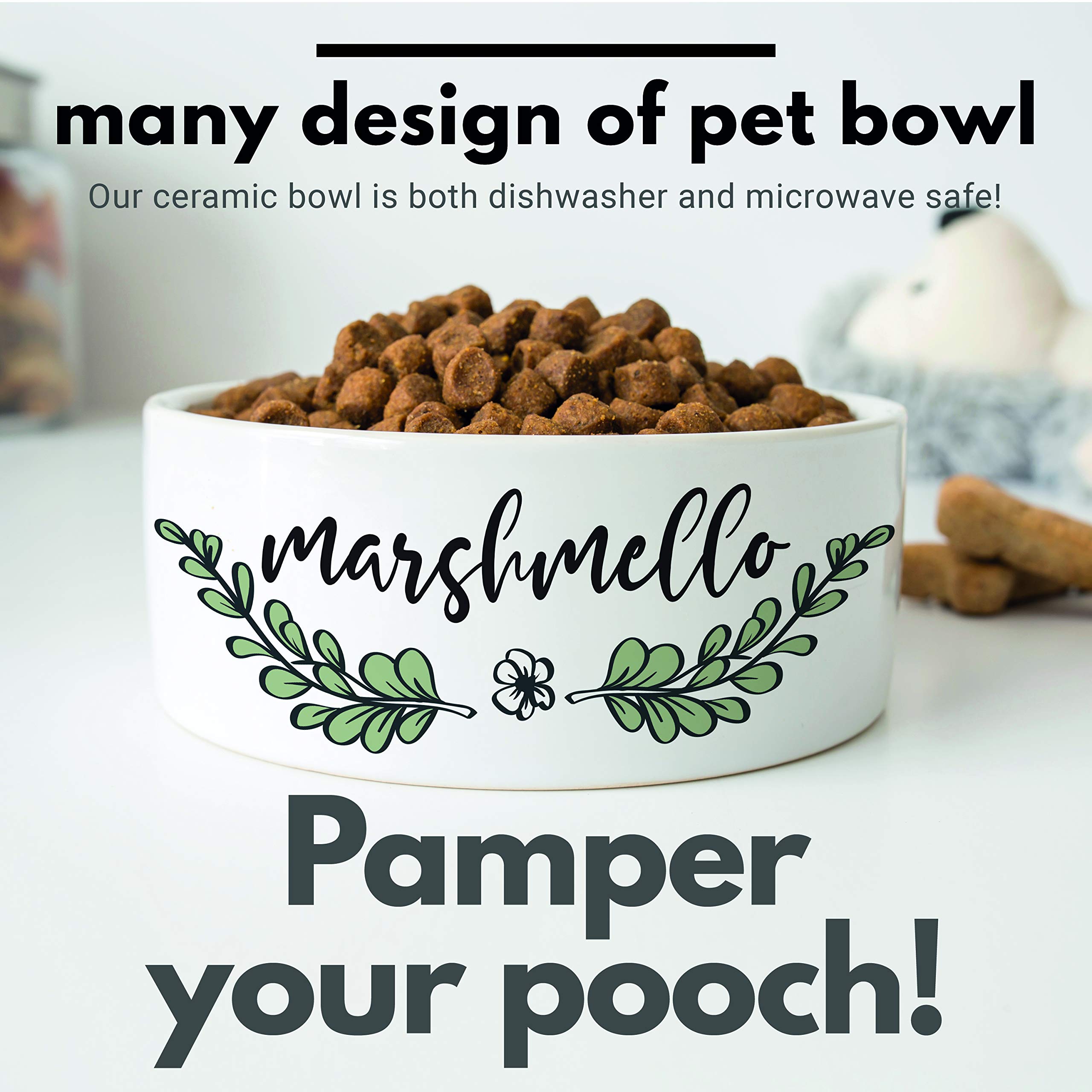 Personalized Ceramic Pet Bowls - Custom Pet Name Bowls for Dogs & Cats - 7 Inch Food & Water Dish - 14 Unique Designs - Perfect Gift for Pet Lovers - Ideal for Home, Office or Travel Use