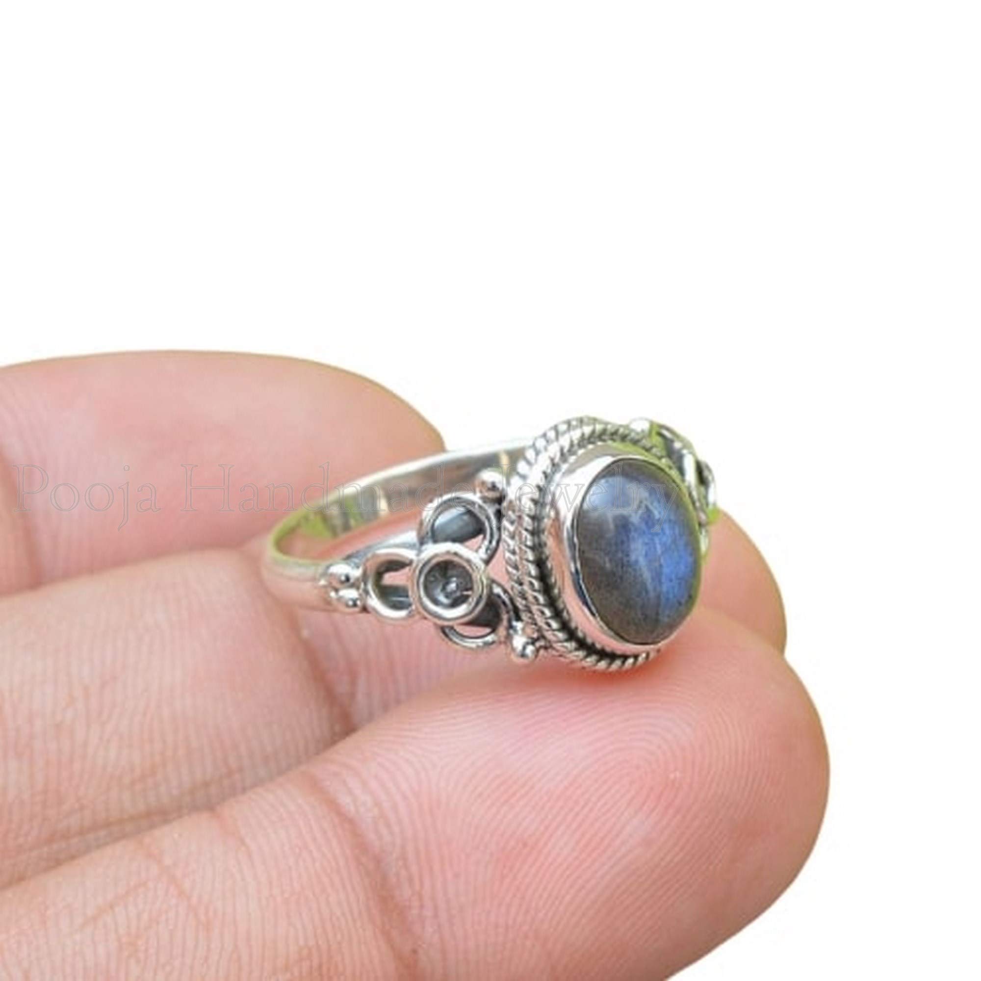 Natural Labradorite Ring for Women - 925 Sterling Silver Bohemian Gemstone Ring with Oval Blue Fire Labradorite | Dainty & Elegant Jewelry for Anniversary, Everyday Wear & Unique Gifts for Her