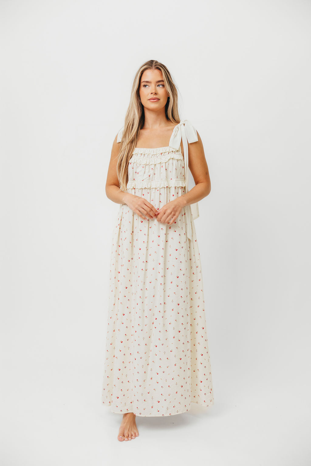 Ellery Women's Floral Maxi Dress with Bow Straps - Bump Friendly Maternity Dress for Pregnancy, Nursing & Postpartum - Perfect for Baby Showers, Weddings & Summer Vacations