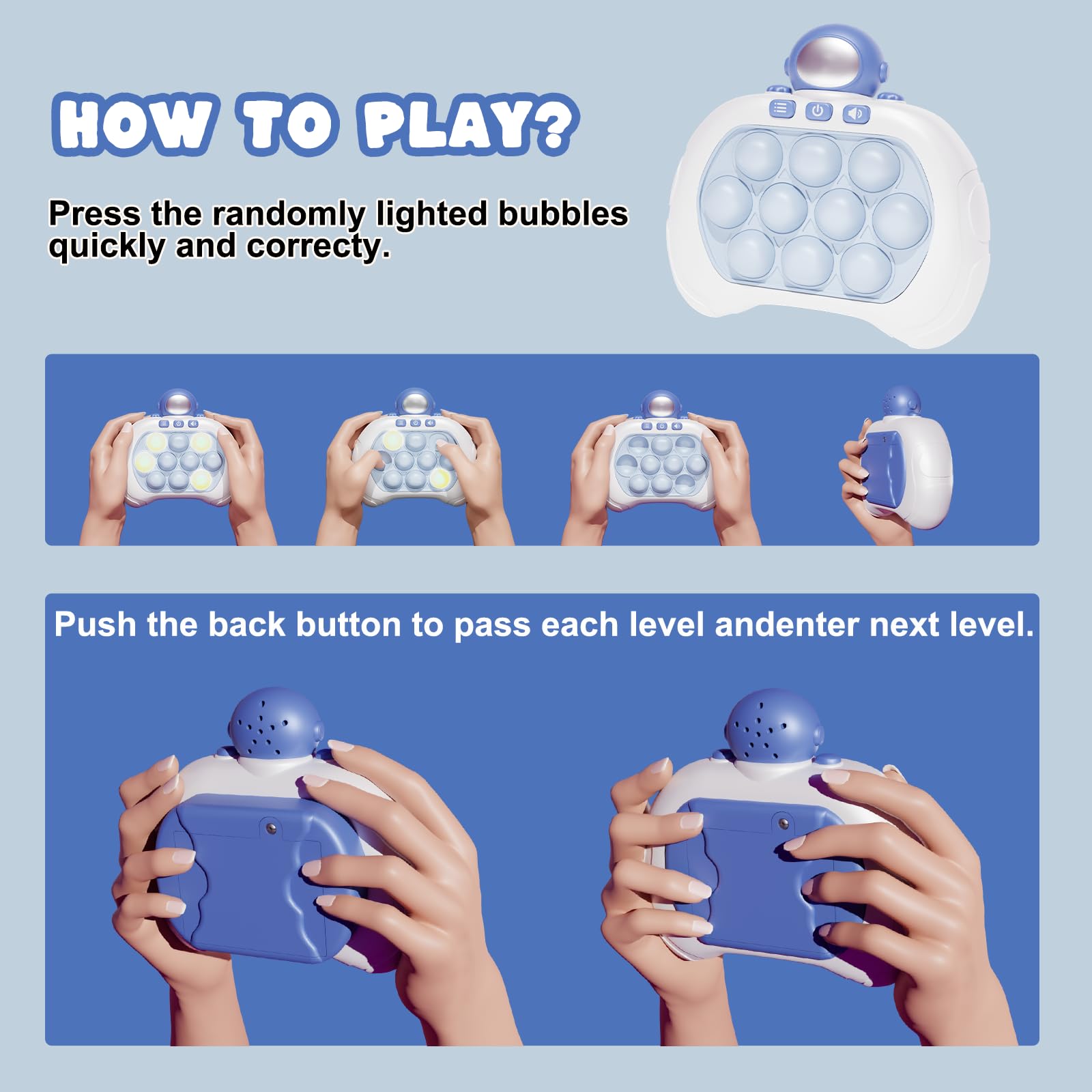 Handheld Pop Bubble Push Game Toy for Kids & Adults - Fast Stress Relief Puzzle Console Machine with Light Up Effects - Fun Gift for Boys, Girls & Teens - Perfect for Parties, Travel & Relaxation