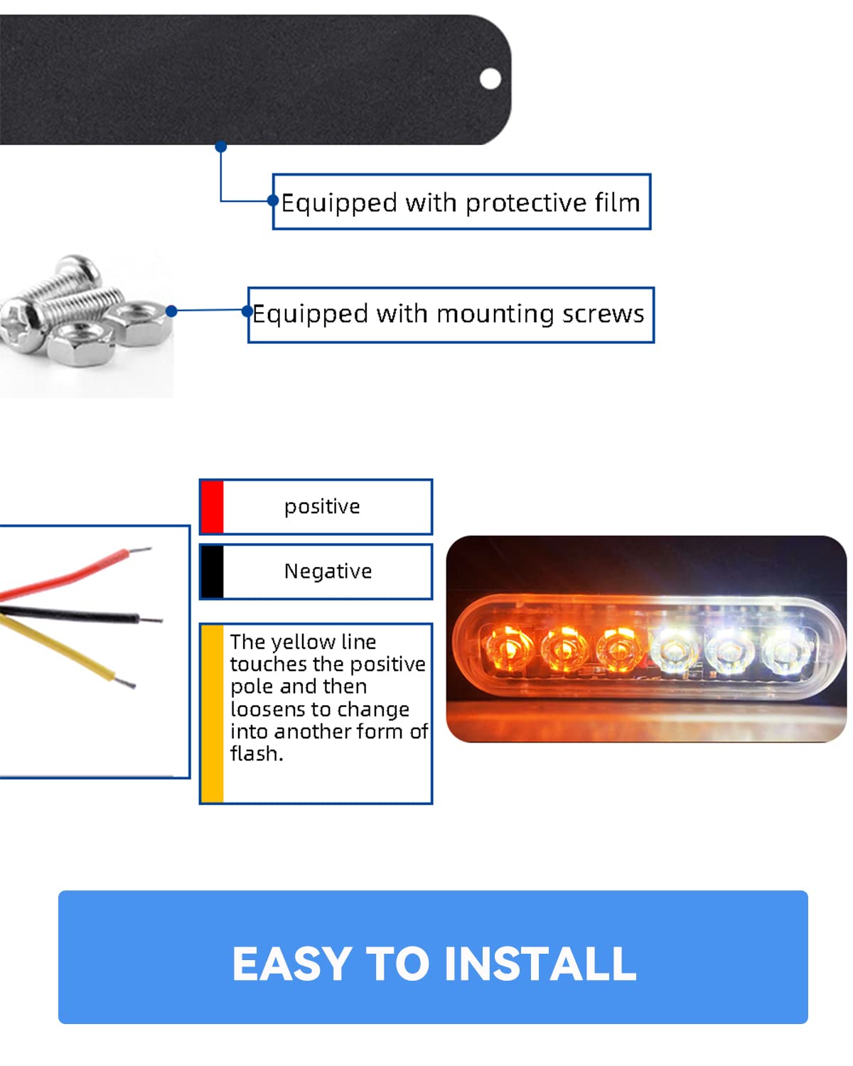 6 Pack LED Emergency Strobe Lights - 12V Amber & White Warning Lights for Trucks, Cars, Trailers - Durable Mini Grill Flashing Lights for Road Safety & Emergency Signaling