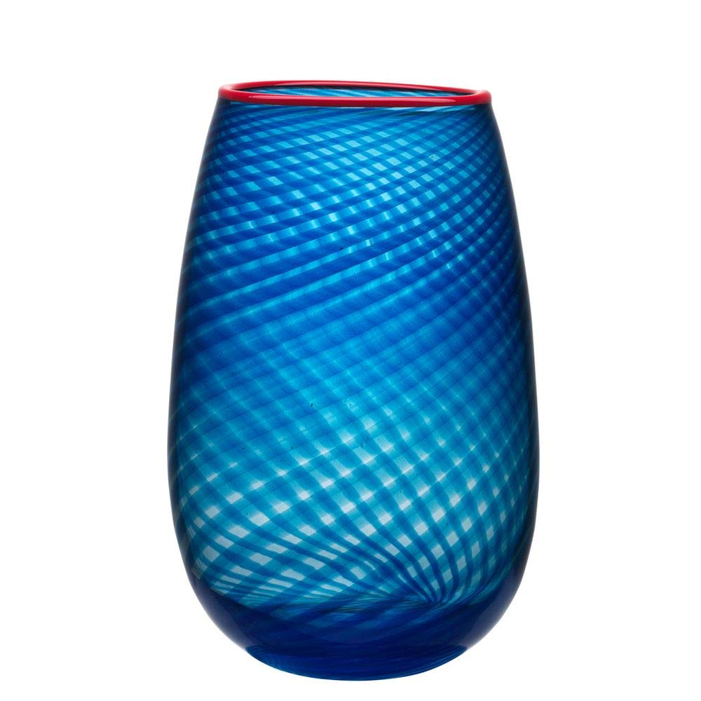 Kosta Boda Red Rim Vase - Handmade Swedish Glass Vase in Cobalt Blue - Perfect for Home Decor, Wedding Centerpieces & Scandinavian Style Interiors