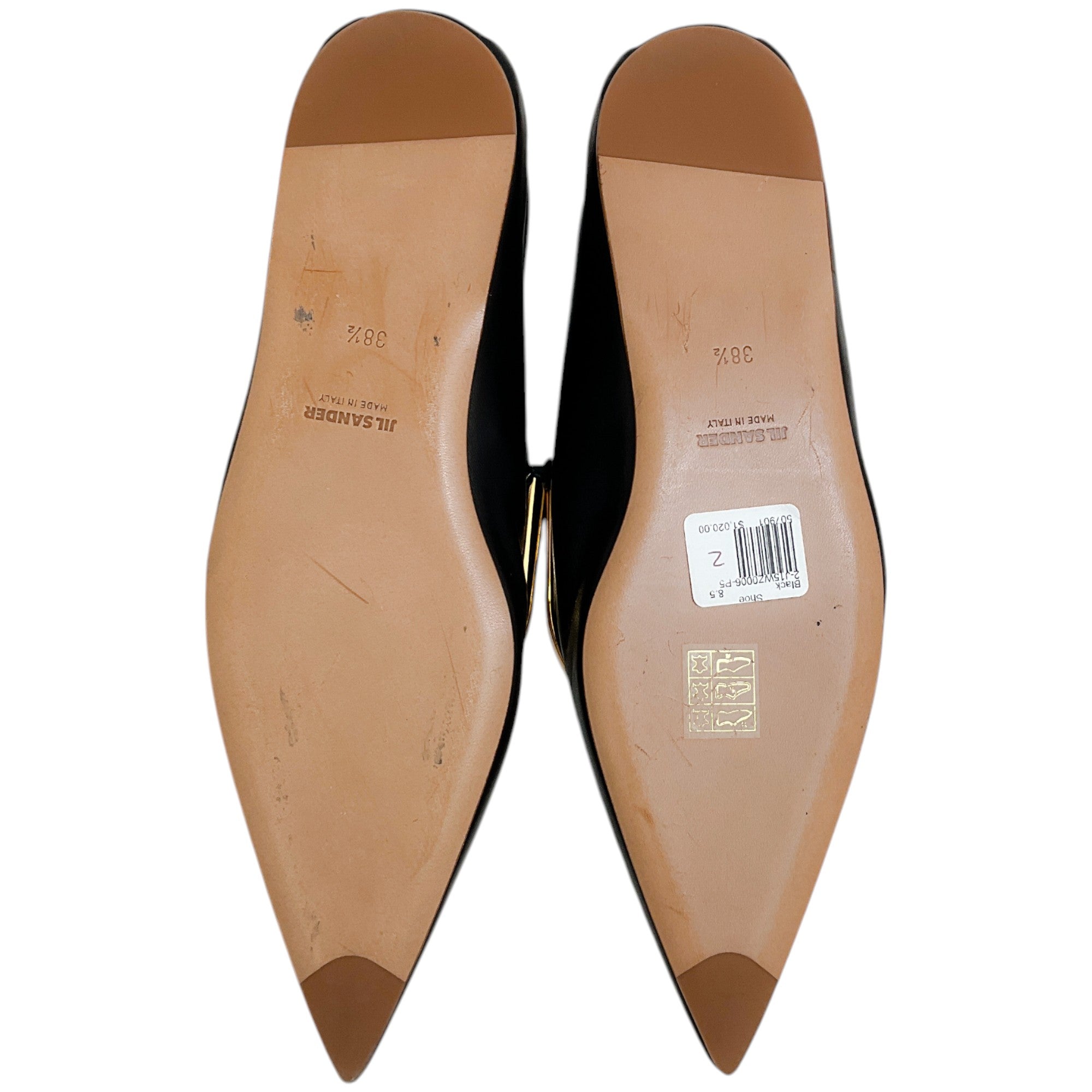 Jil Sander Black Leather Ballet Flats with Gold Metal Accents - Elegant Women's Shoes for Work, Office & Casual Outfits
