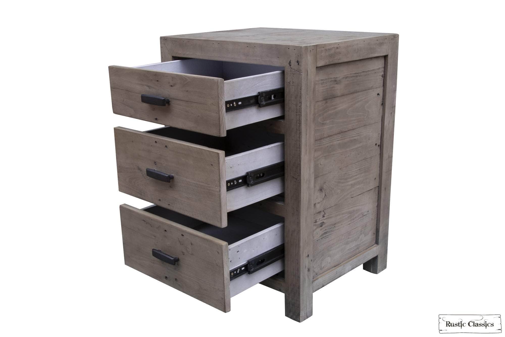 Whistler Grey Reclaimed Wood 3-Drawer Nightstand - Rustic Bedside Table for Bedroom, Living Room & Guest Room