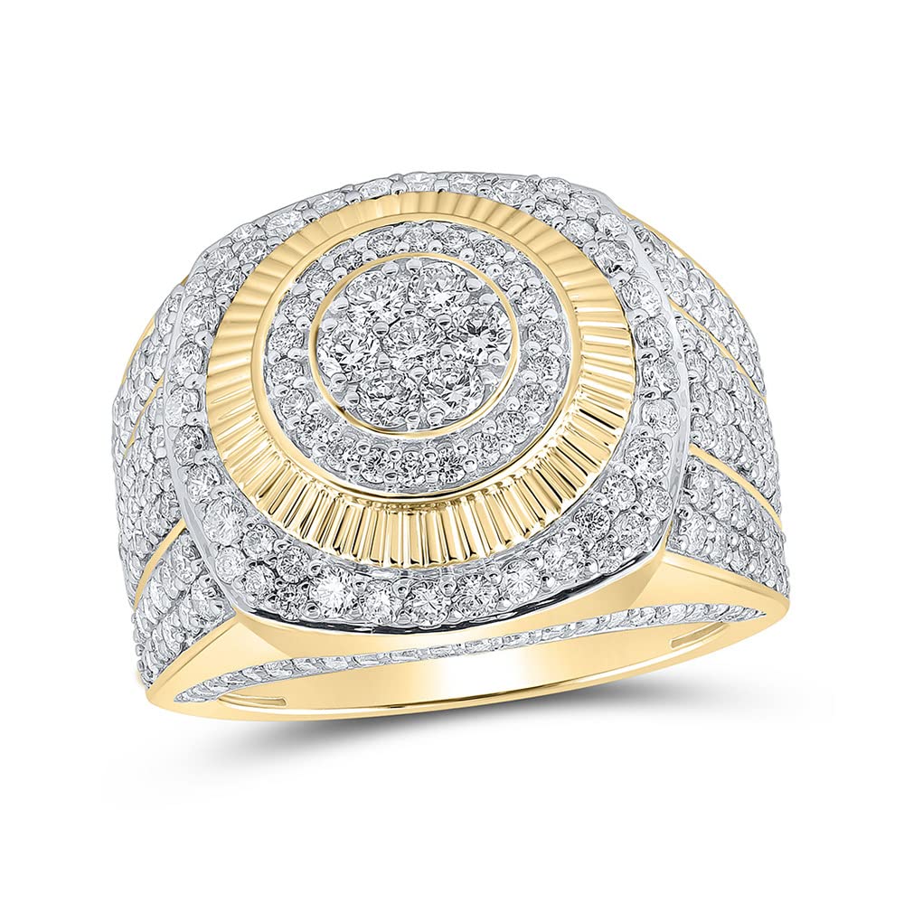 10K Yellow Gold Men's Round Diamond Circle Ring - 3 CTTW Genuine Diamonds for Wedding, Anniversary & Special Occasions