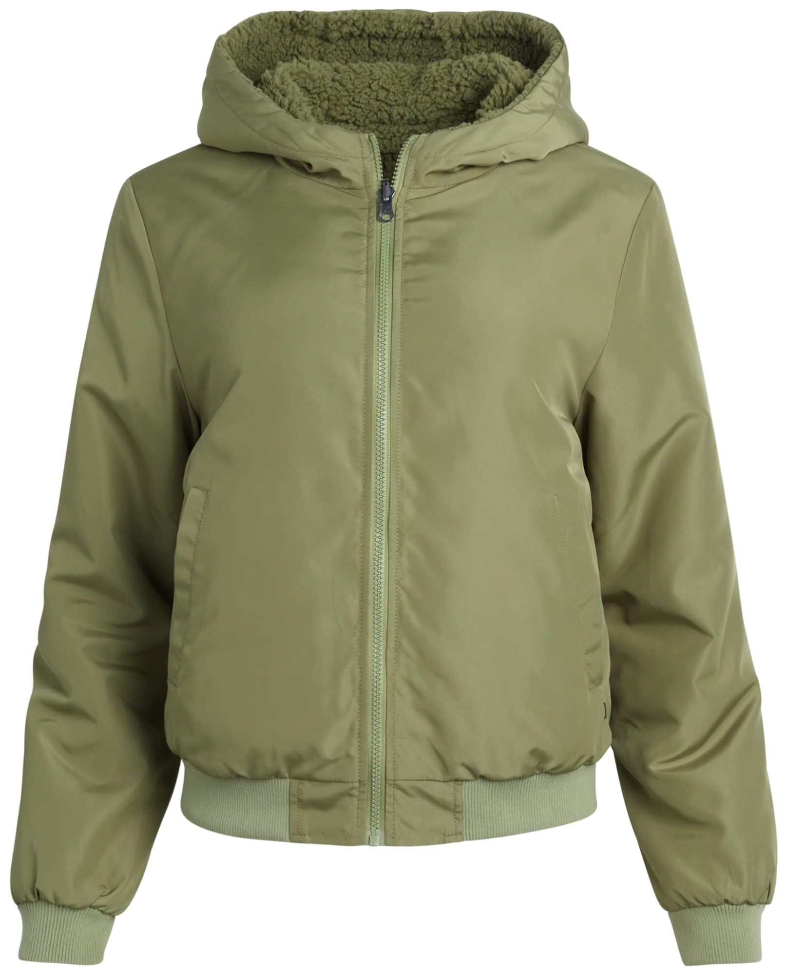 Hurley Women's Reversible Teddy Sherpa Bomber Jacket - Lightweight Windbreaker Coat for Women (S-XL) | Cozy Winter Outerwear for Casual Wear & Outdoor Activities