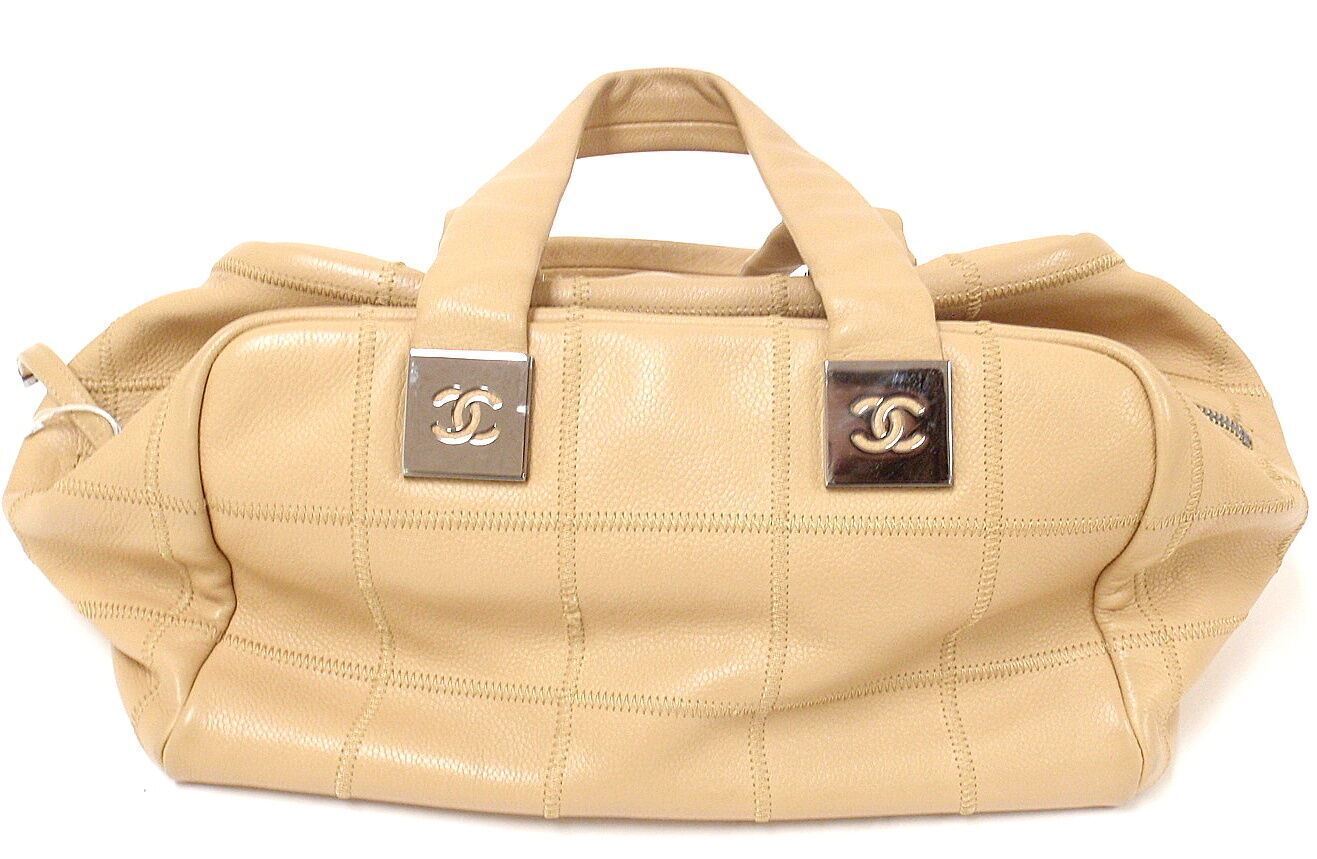 Authentic 2004 Chanel Lax Square Stitch Cafe O'Lait Soft Caviar Leather Handbag - Luxury Vintage Purse for Women, Perfect for Date Night & Special Occasions