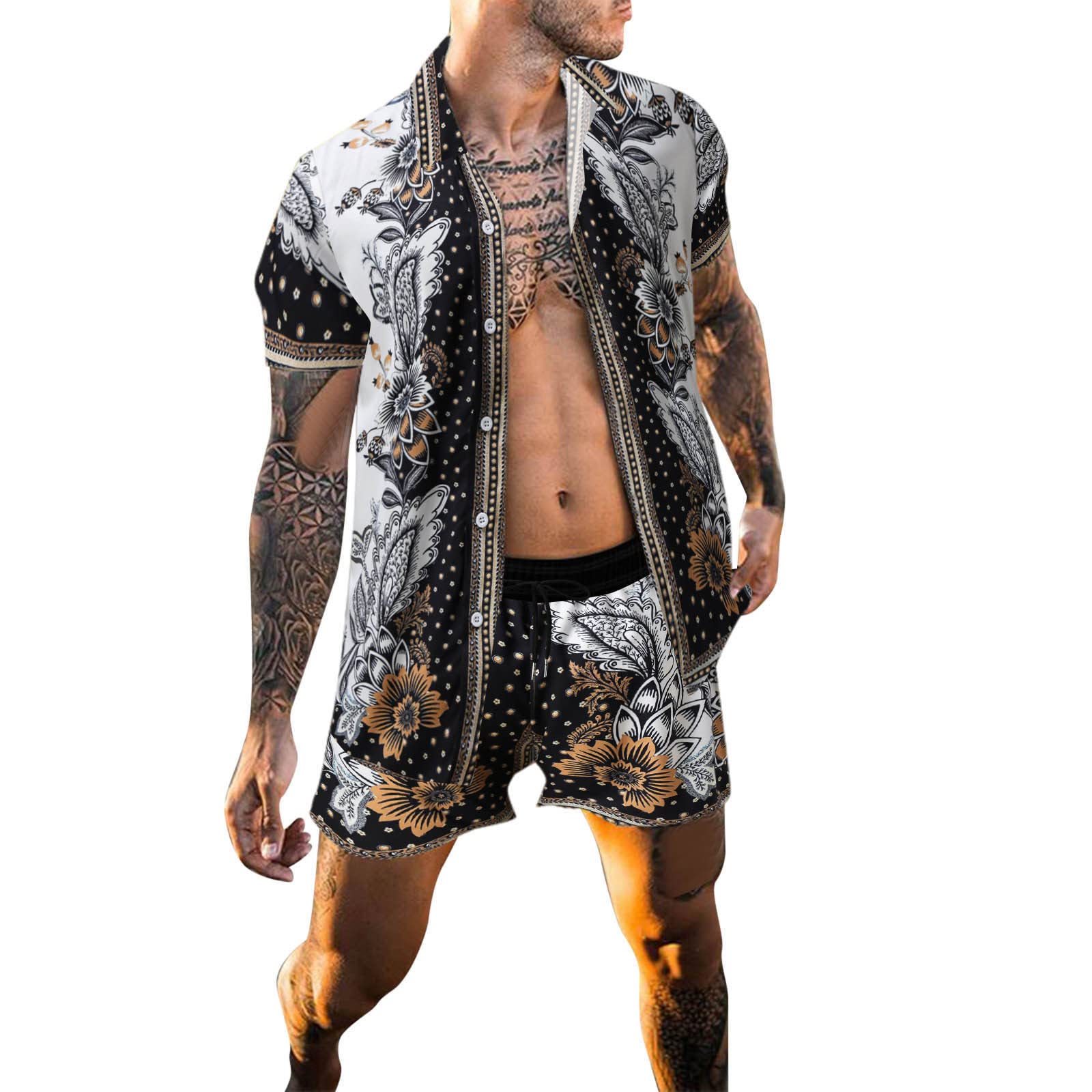 Men's 2-Piece Lounge Tracksuit Set - Summer Fashion Printed Hawaiian Beach Outfit for Casual Wear, Gym & Vacation