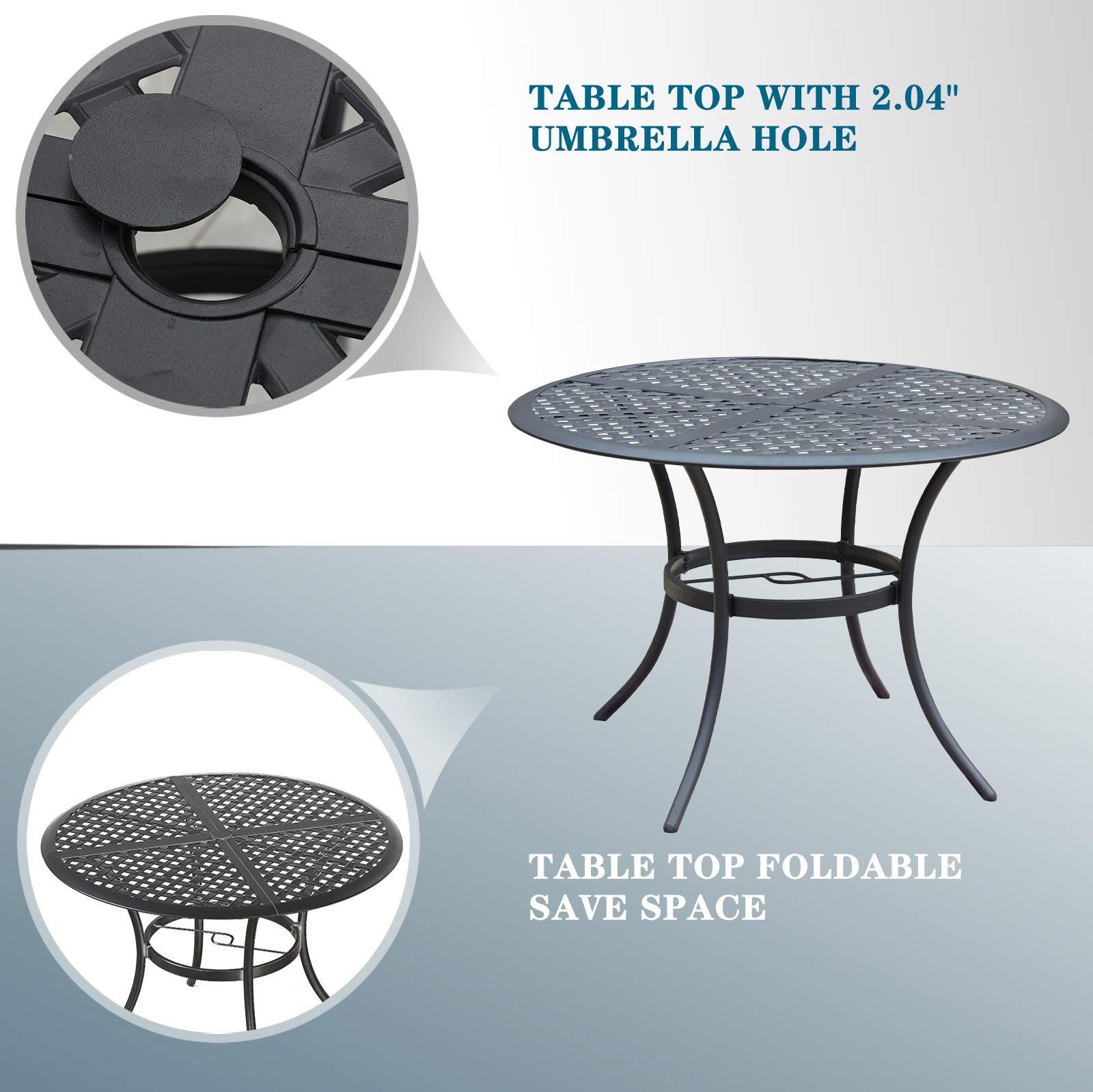 5-Piece Outdoor Patio Dining Set with Metal Chairs, Cushions & Round Iron Table - All-Weather Garden Furniture for Bistro, Deck, Backyard (Blue) | Perfect for BBQs, Poolside Lounging & Outdoor Entertaining