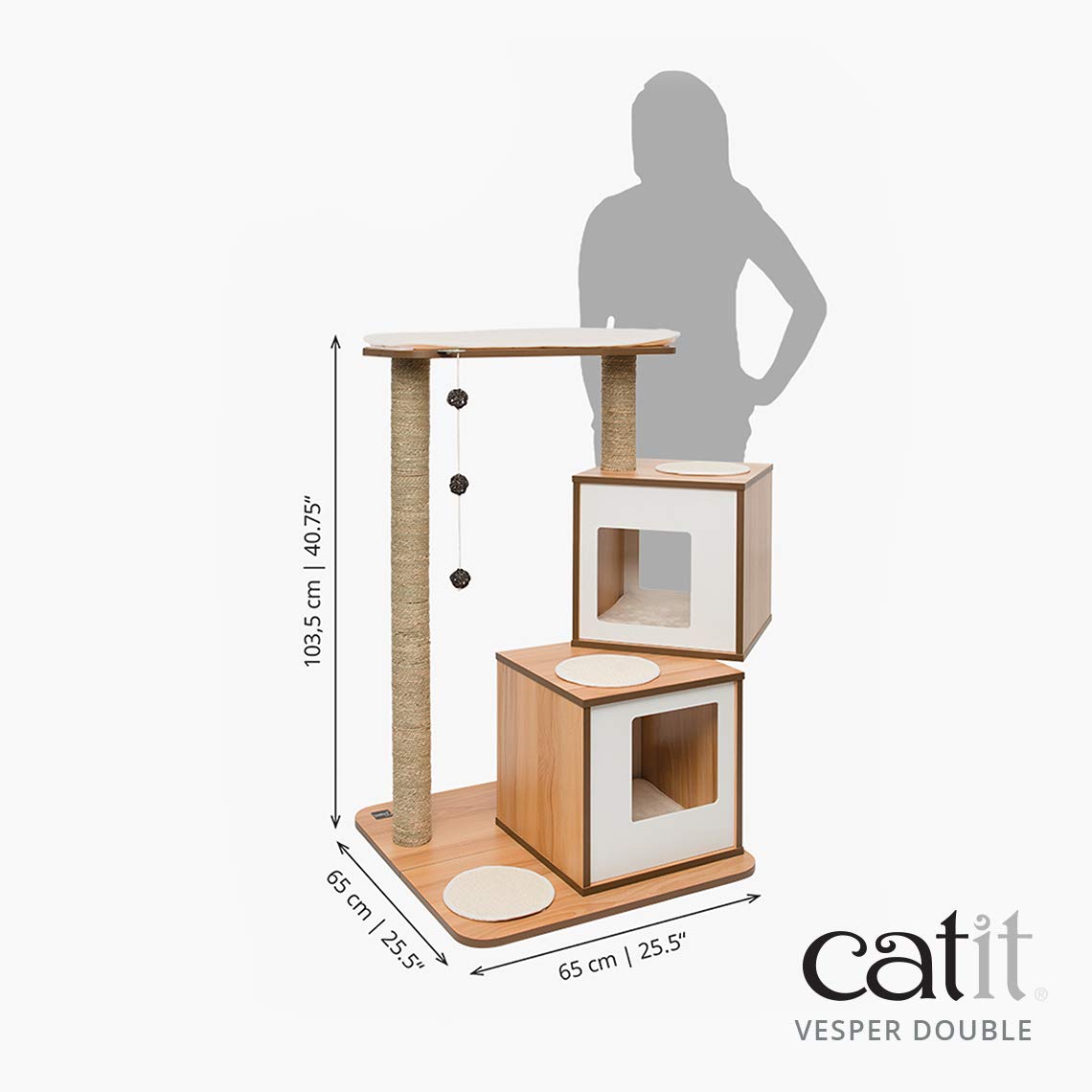 Premium Walnut Double Vesper Cat Tree with Scratching Posts - Sturdy & Stylish Cat Climbing Furniture for Indoor Cats - Perfect for Play, Rest & Exercise in Living Rooms & Bedrooms