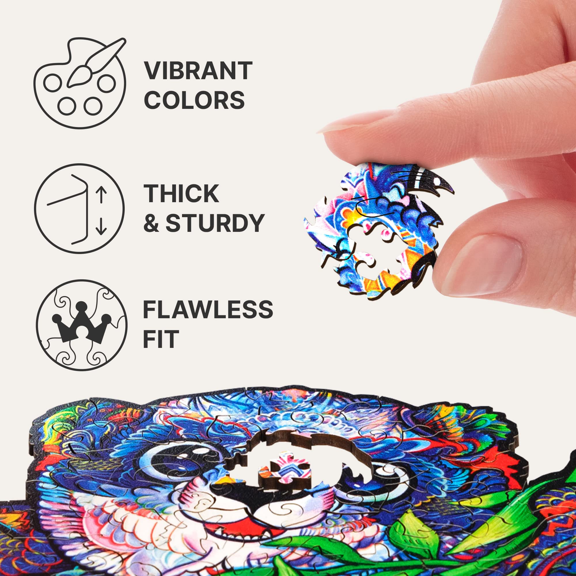 UNIDRAGON Premium 700-Piece Wooden Jigsaw Puzzle - Serious Panda Art, Large 17.3x23.2 Inches, Unique Shaped Pieces, Perfect Gift for Adults & Kids | Fun Family Activity, Home Decor, Stress Relief & Brain Teaser