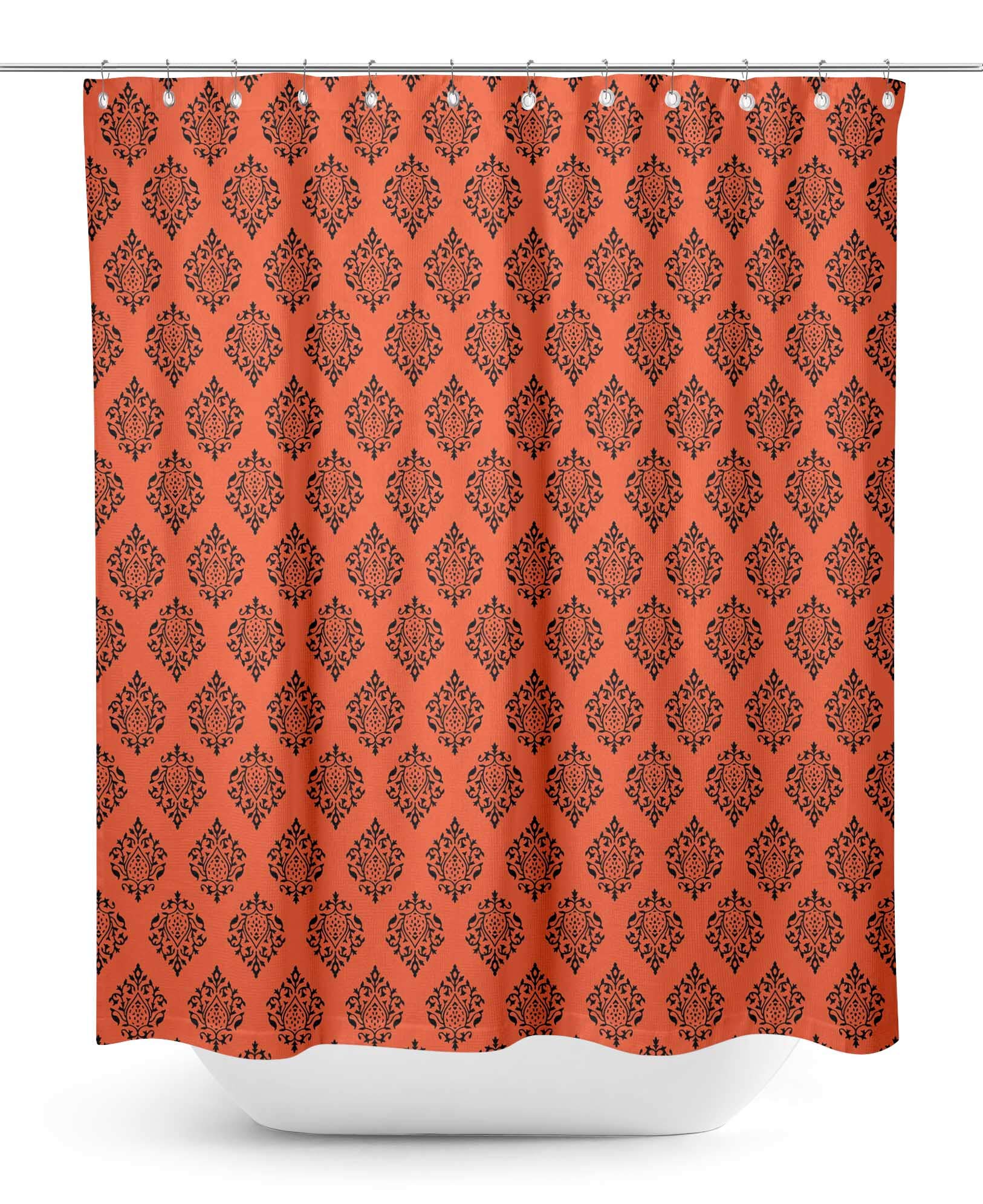 Stylish Orange Damask Shower Curtain - Waterproof Bathroom Decor - 60 x 75 Inch - Perfect for Vintage & Modern Bathrooms
