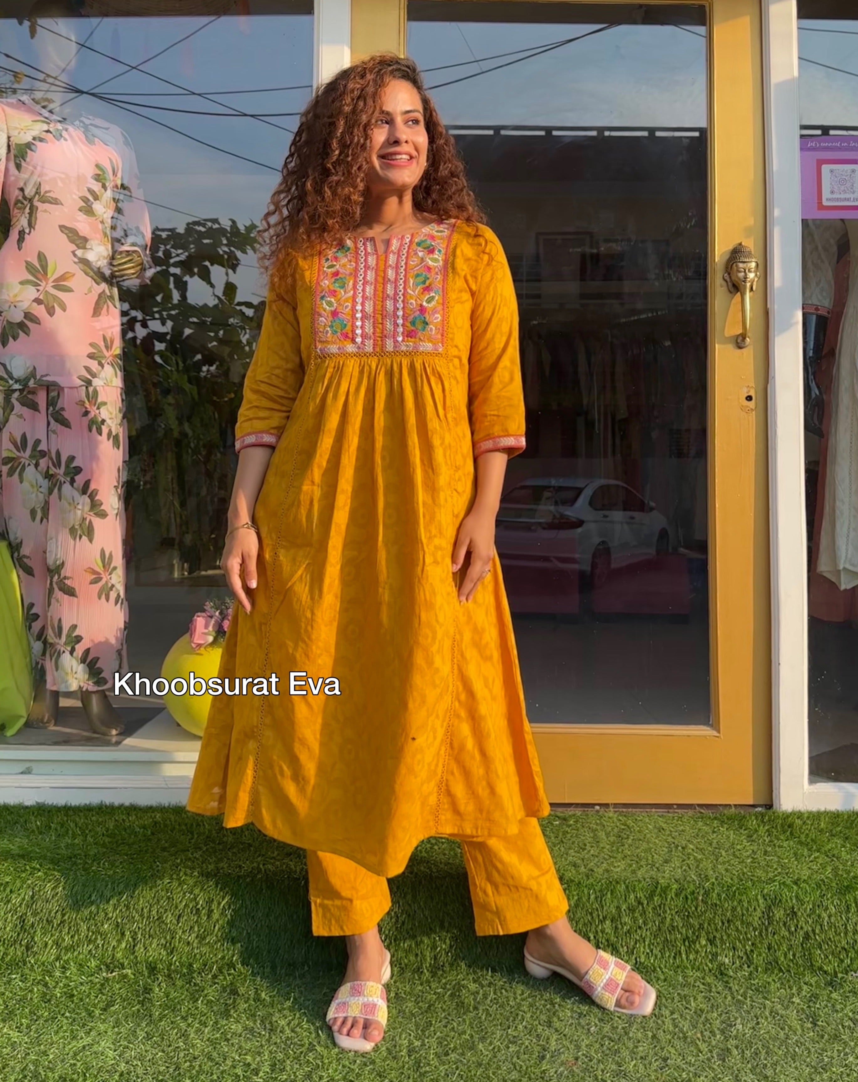 Stylish Yellow Embroidered Cotton Coord Set for Women - Perfect for Summer Outfits, Beach Vacations & Casual Wear