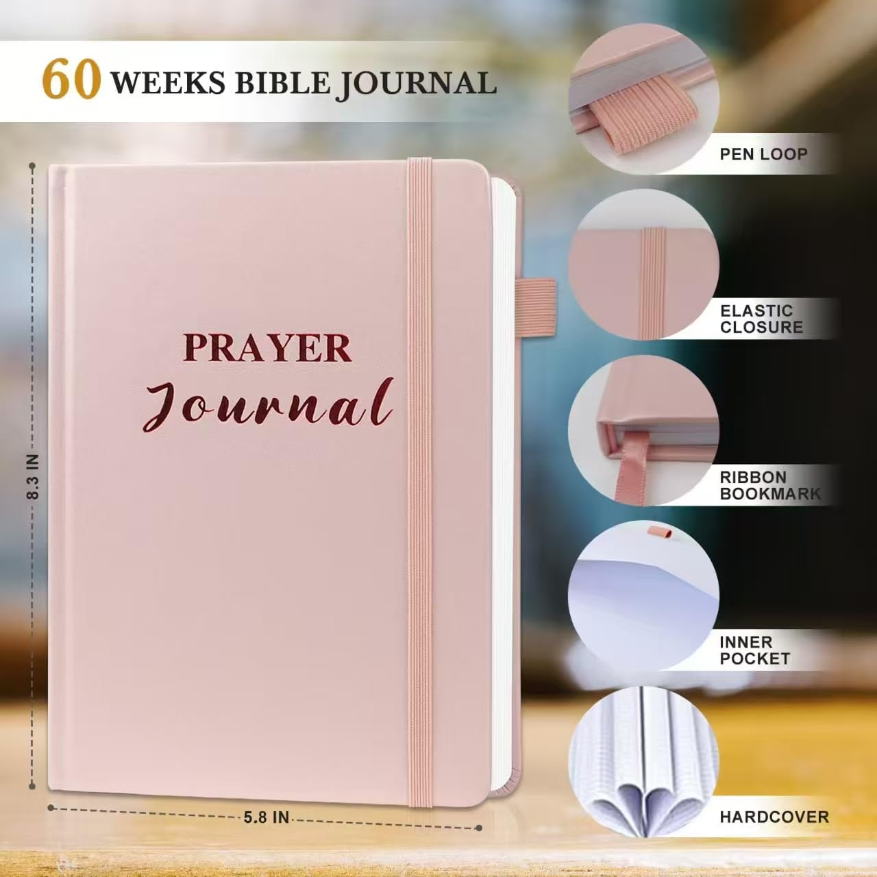 Pink Prayer Journal for Women & Men - Bible Study Journal with Prompts, Scripture Verses & Devotional Guide - 60 Week Christian Journal for Spiritual Growth | Perfect for Daily Devotion, Bible Study Groups & Personal Reflection