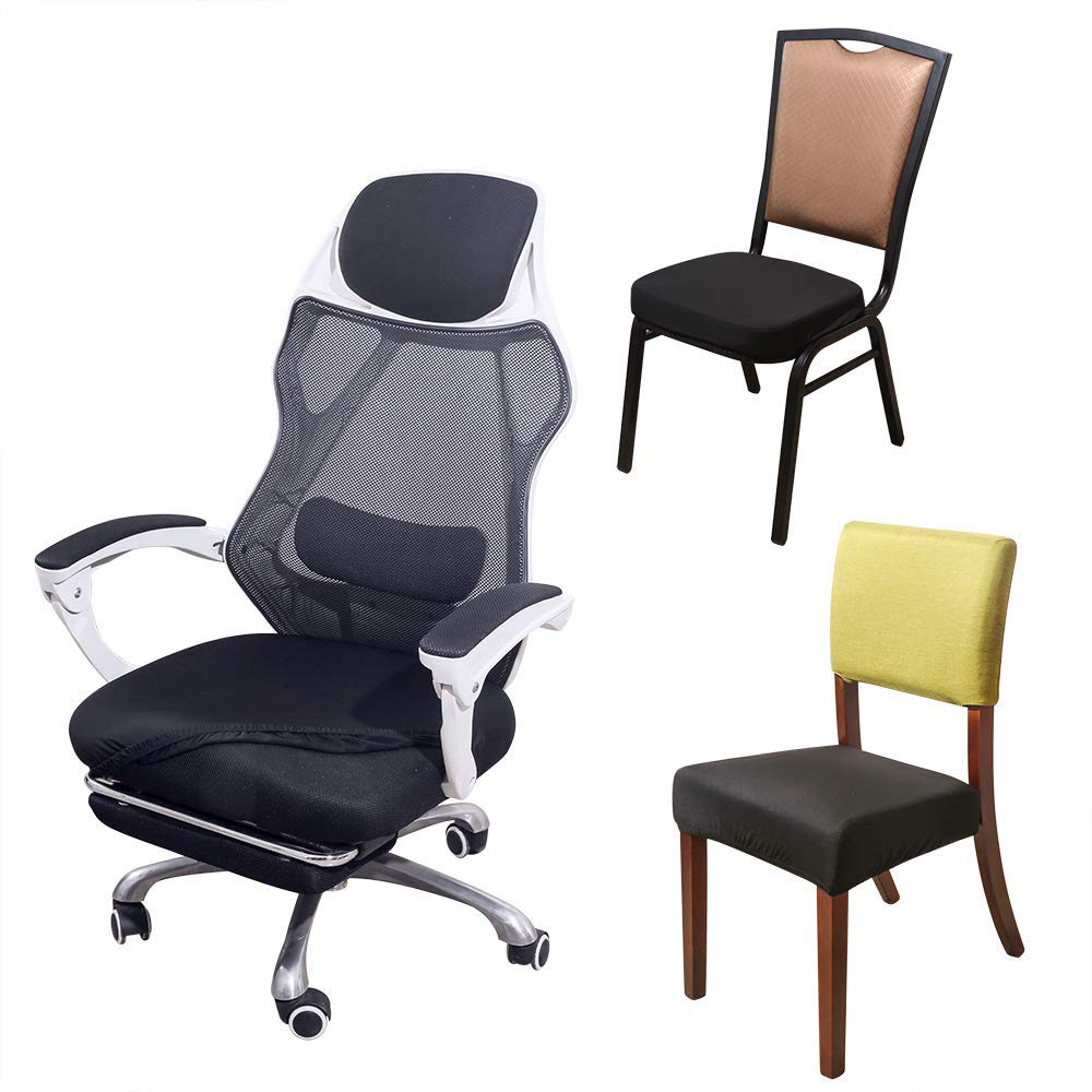 Stretch Spandex Chair Seat Covers - 4 Pack Black Dining & Office Chair Slipcovers for 18 Inch Seats - Waterproof & Anti-Slip Protectors for Home, Restaurant, and Workplace Use