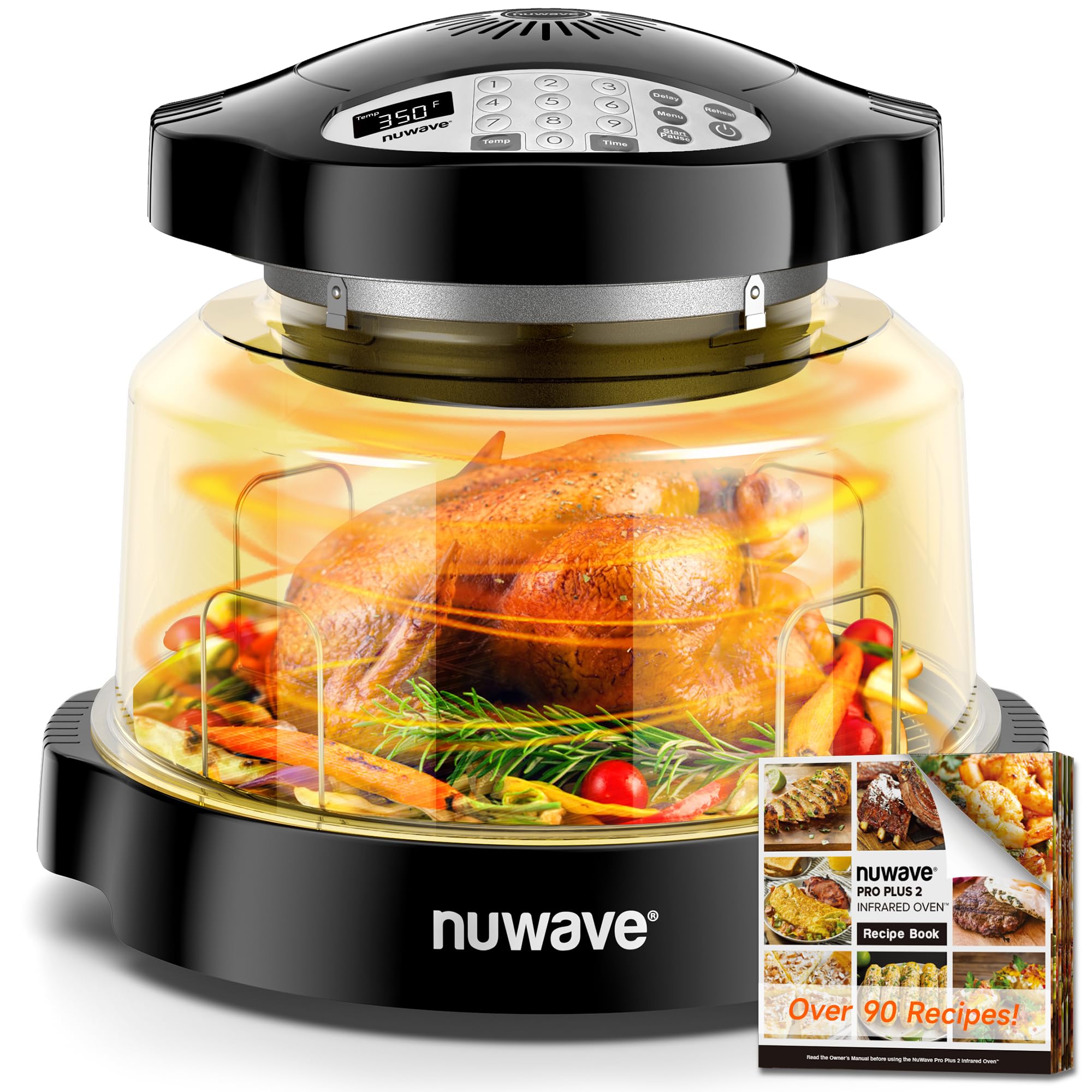 Nuwave Oven Pro Plus Air Fryer - Infrared Countertop Convection Oven with 100 Presets & 50 Memory, No Preheating Needed, Cooks Fresh or Frozen Foods Fast, PFAS-Free Black | Perfect for Baking, Roasting, Air Frying & Family Meals