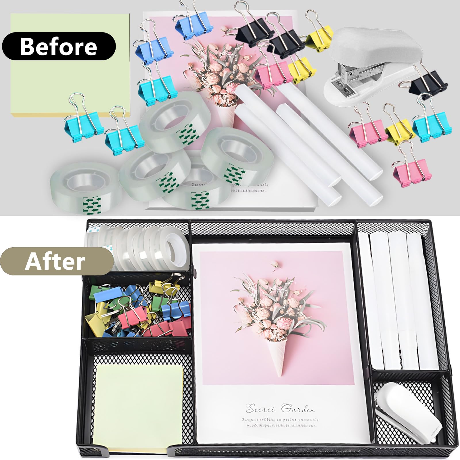 Premium Black Office Desk Accessories Set - 12-Piece Organizer Kit with Stapler, Tape Dispenser, Scissors, Sticky Notes & More - Perfect for Home Office, Workstation & School Supplies Organization