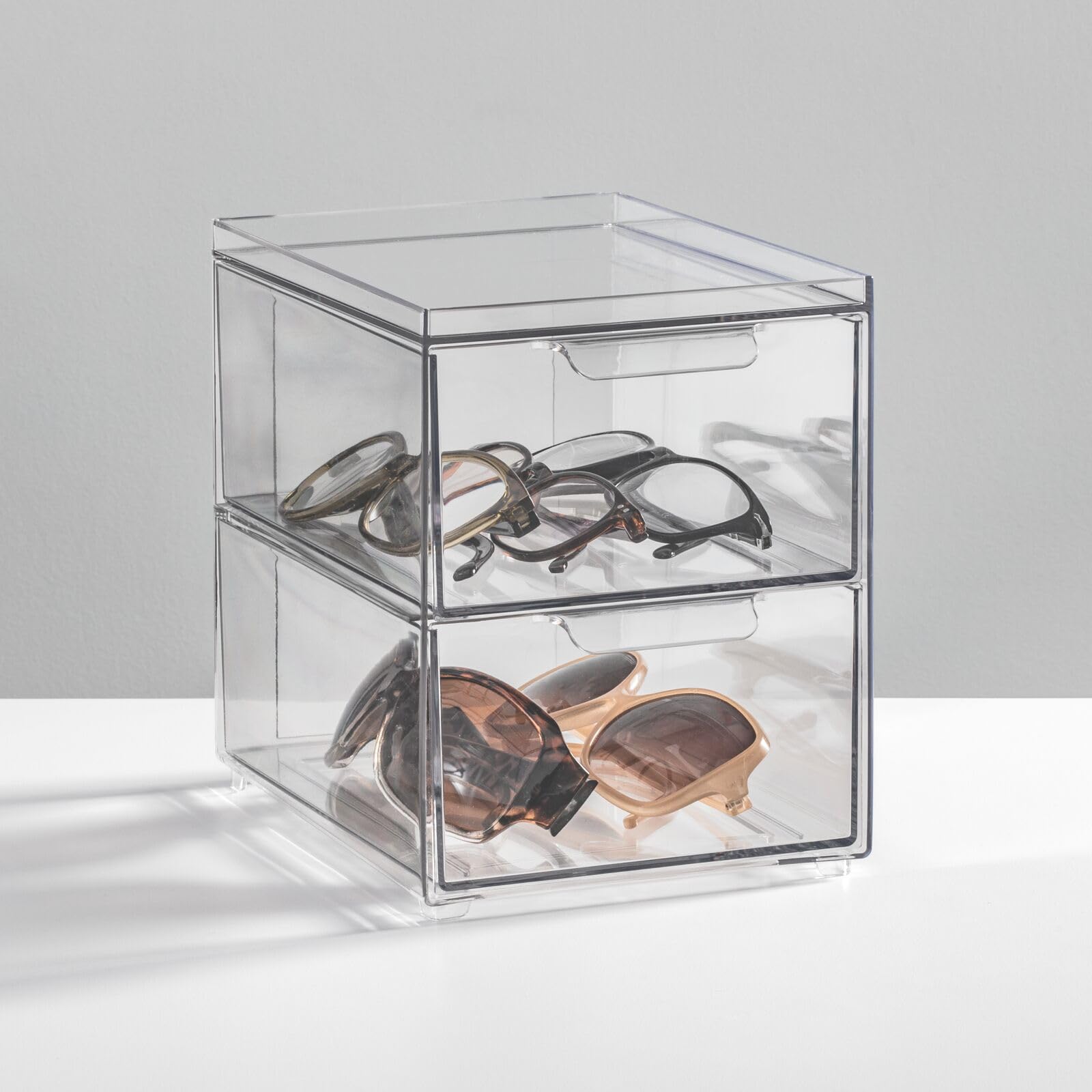 mDesign Stackable Storage Containers with 2 Pull-Out Drawers - Clear Plastic Organizer Bins for Closet, Bedroom & Entryway - Lumiere Collection 2-Pack - Perfect for Clothes, Linens & Seasonal Storage
