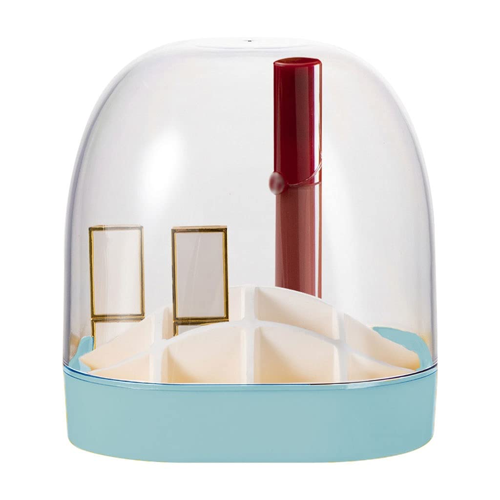 Transparent Makeup Organizer with Lid - Multi-Layer Lipstick Storage Box & Jewelry Organizer for Dressing Table (Blue) | Perfect for Cosmetics Display, Vanity Organization & Travel Beauty Storage