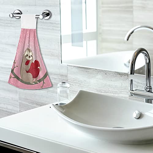 Valentine's Day Heart Sloth Kitchen Oven Towels - 2 Pack Super Absorbent Hanging Hand Towels with Loop - Cute Dishcloth & Tea Towel for Bathroom, Tabletop, Bar - Perfect for Valentine Gifts, Kitchen Decor & Hostess Essentials