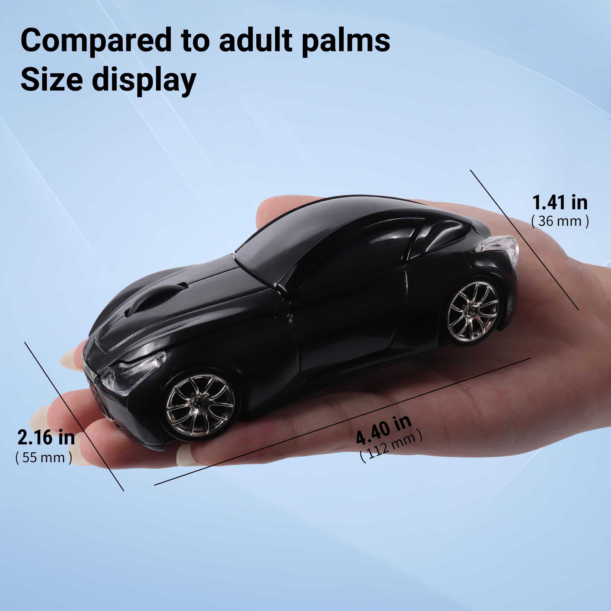 Elec Space Wireless Mouse - Cool Sports Car Design, USB Receiver for PC & Laptop, 1600 DPI, 3 Buttons, Black | Ergonomic Cordless Optical Mouse for Gaming, Office & Home Use