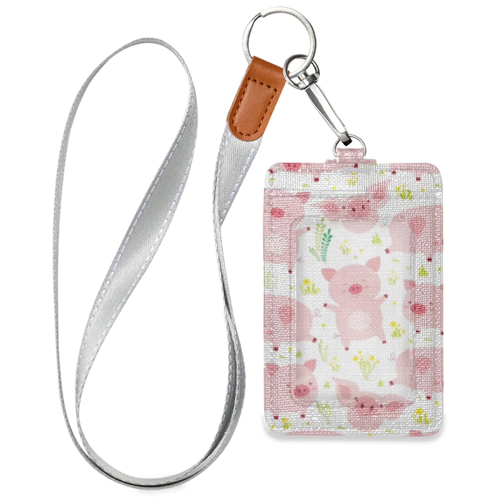 Vertical Leather ID Badge Holder with Lanyard - Office & School Staff Use