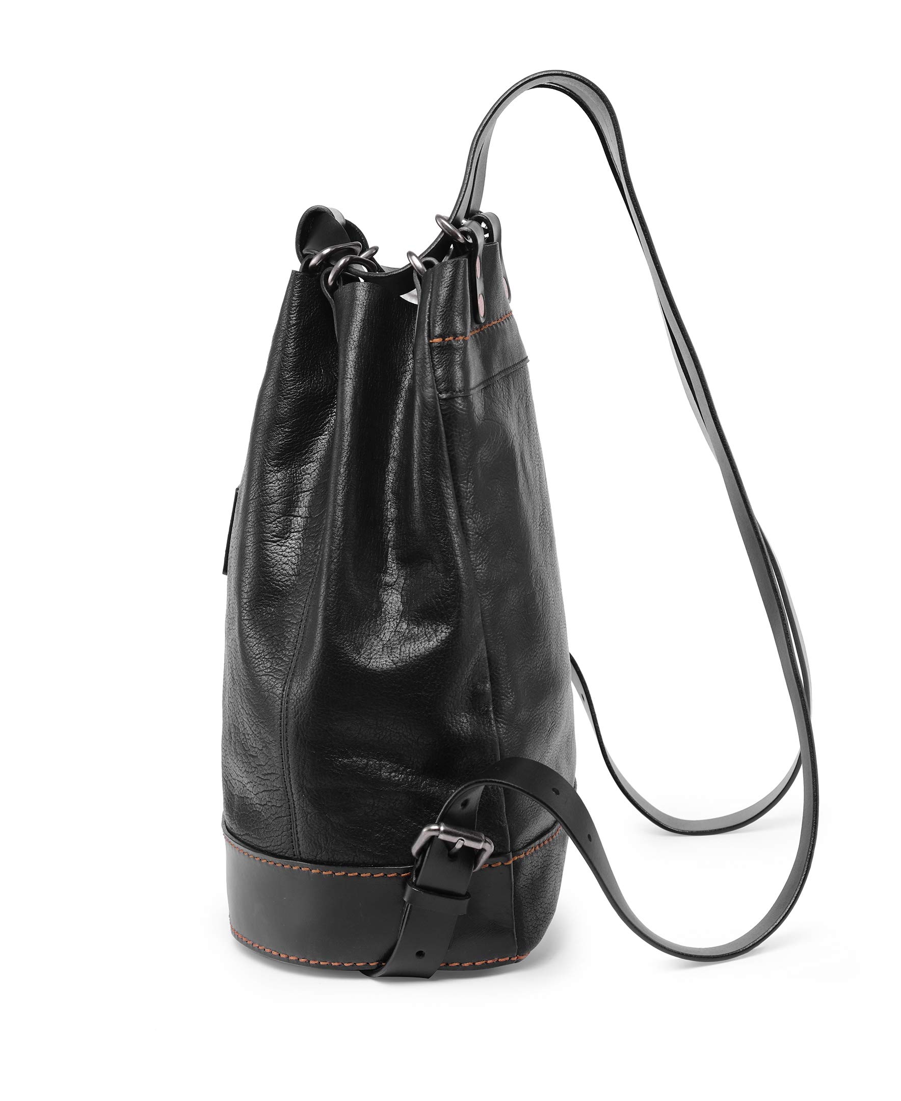 Genuine Leather Stars Align Bucket-Backpack (Black) - Stylish Unisex Travel Backpack for Work, School & Outdoor Adventures