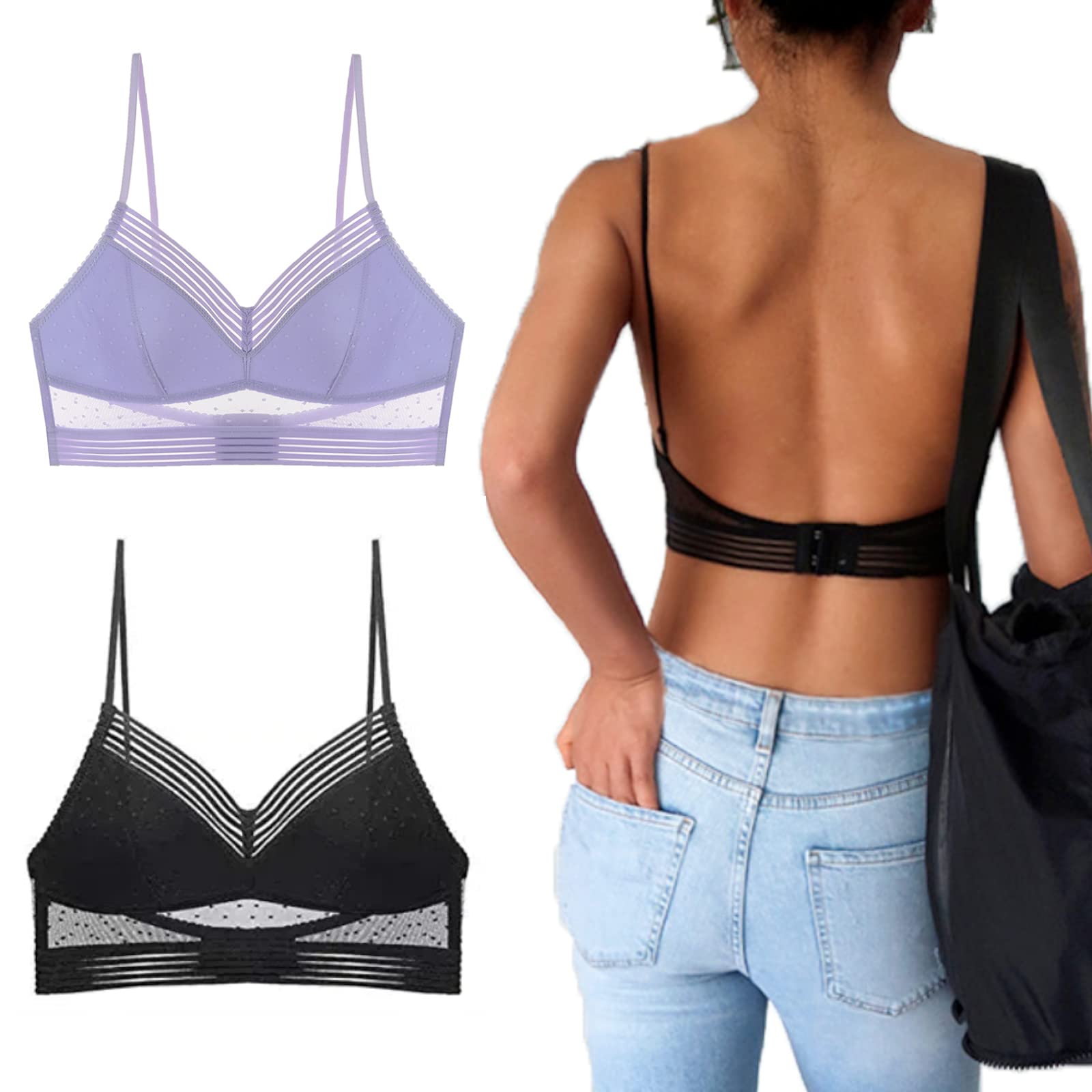 Starry Wireless Lace Bra - Low Back Push Up Bra with U-Back Design for Lifting & Support | Perfect for Evening Wear, Date Nights & Special Occasions