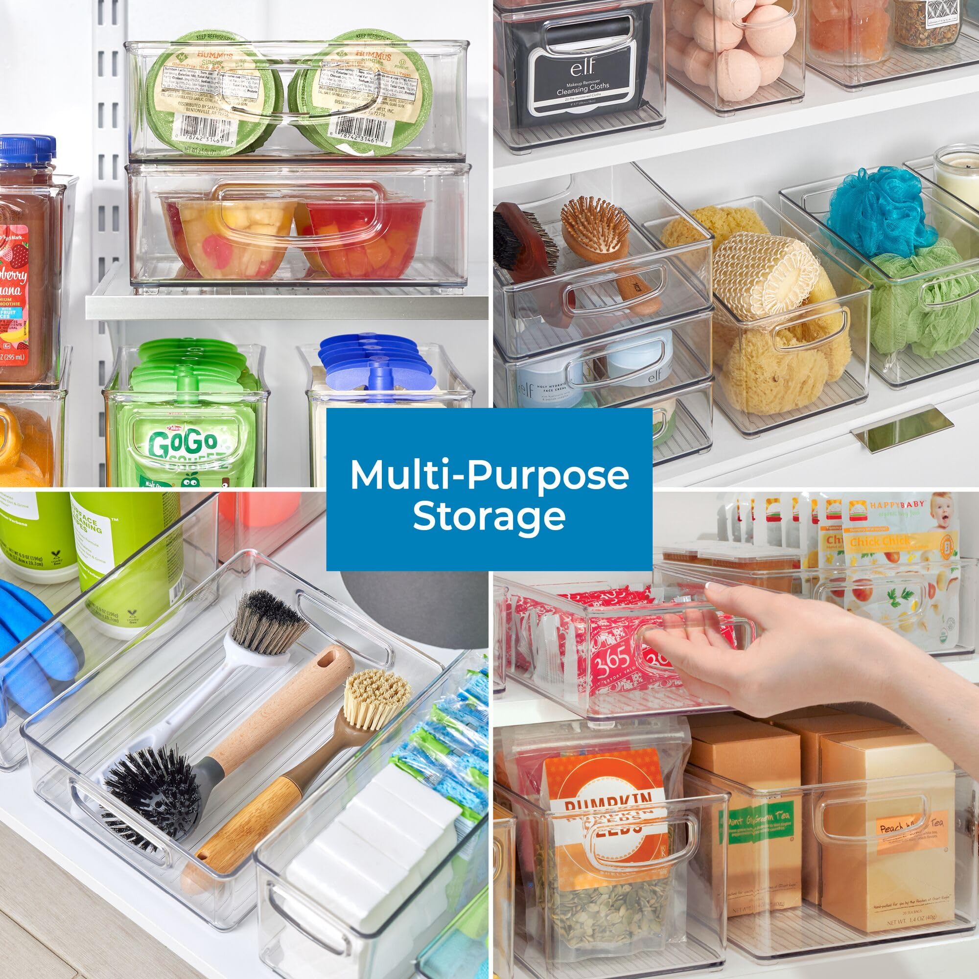 iDesign Linus Plastic Storage Bin with Handles - BPA-Free Clear Organizer for Kitchen, Fridge, Freezer, Pantry & Cabinet | Perfect for Food Storage, Spice Organization & Home Decluttering